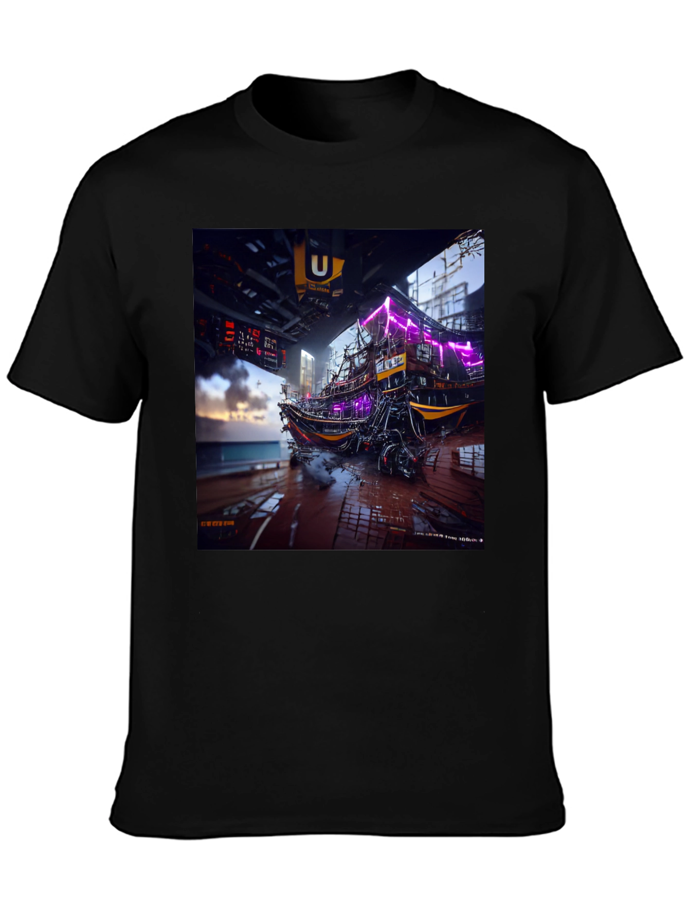 Black Cyberpunk Boat T-Shirt view 3