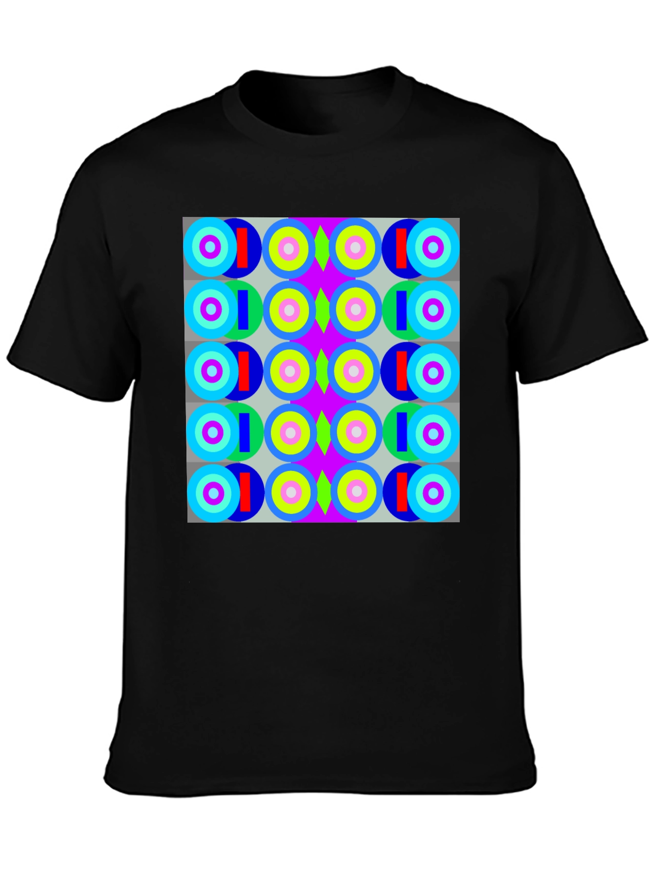Black Retro Geometric Pattern T-Shirt view 3