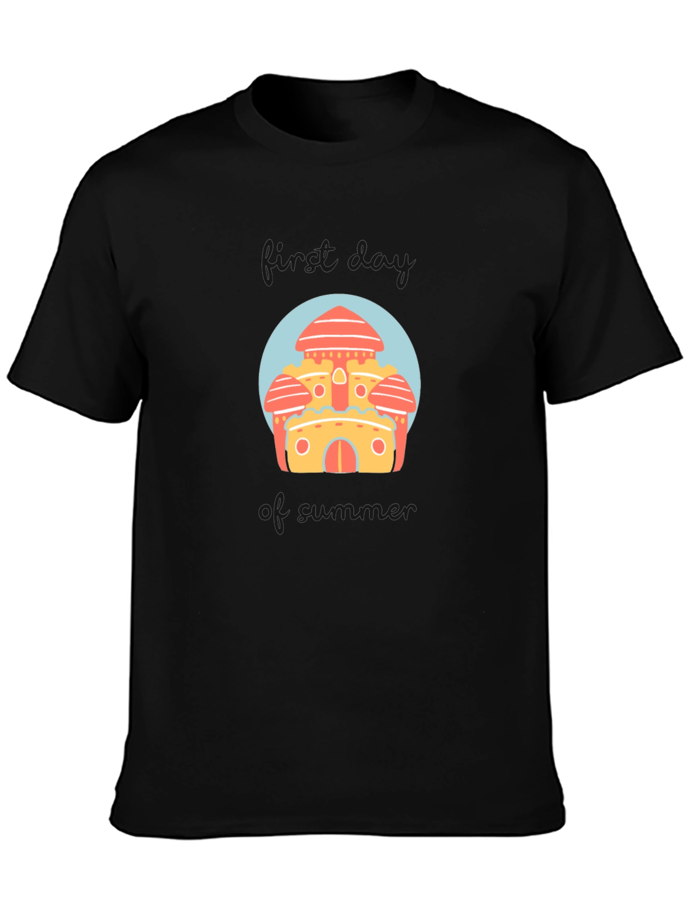 Black Black T-Shirt with Cartoon Castle Graphic view 3