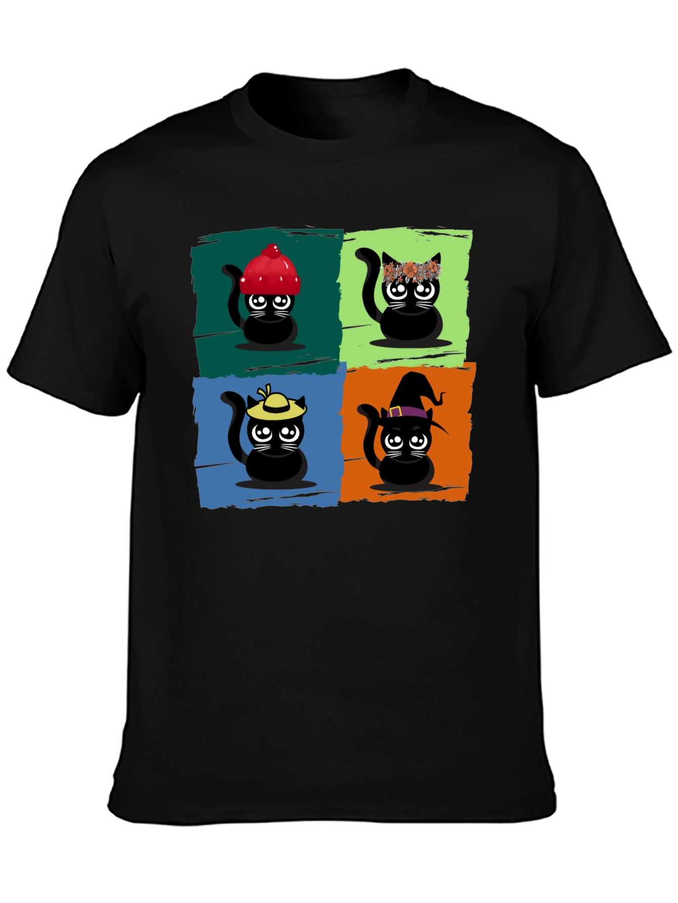 Black Cartoon Cats Black T-Shirt view 3