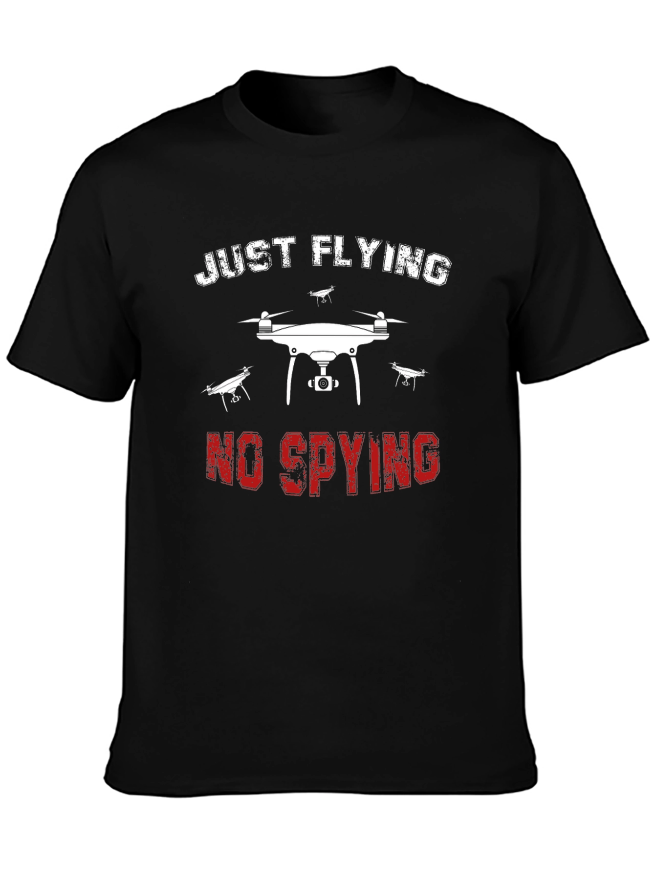 Black Just Flying No Spying Drone Graphic Tee - Black view 3