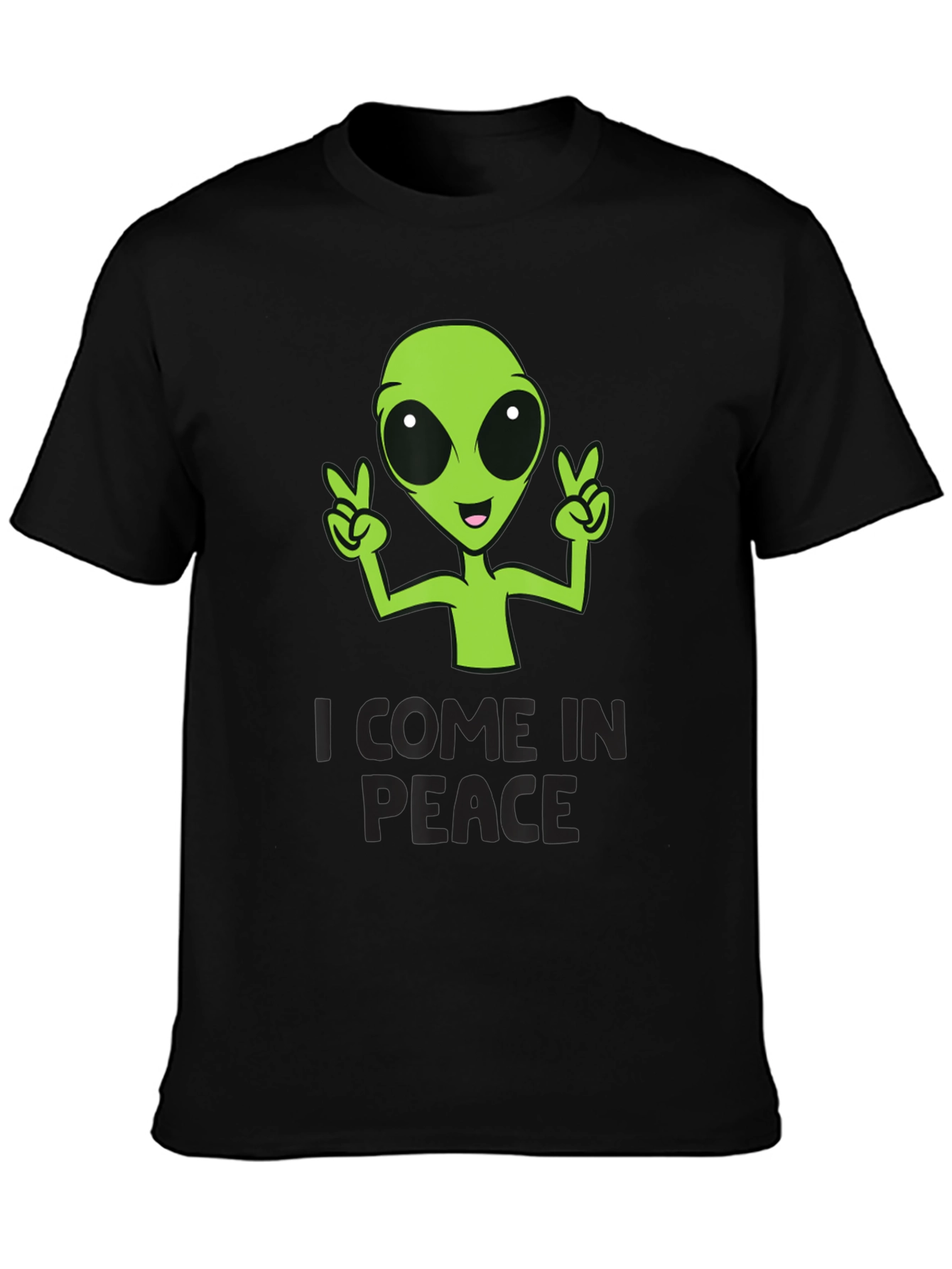 Black I Come In Peace Alien Graphic T-Shirt view 3