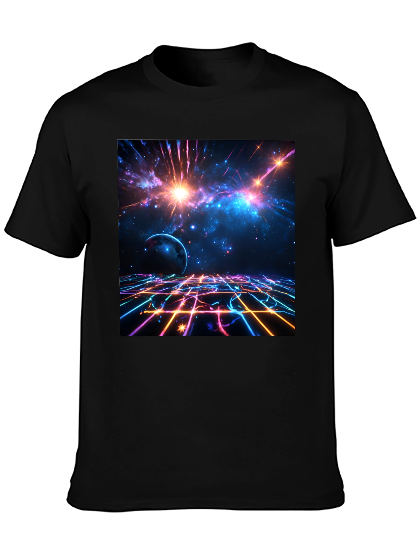 Black Nebula Space Graphic Tee - Stylish Black Cotton T-Shirt view 3