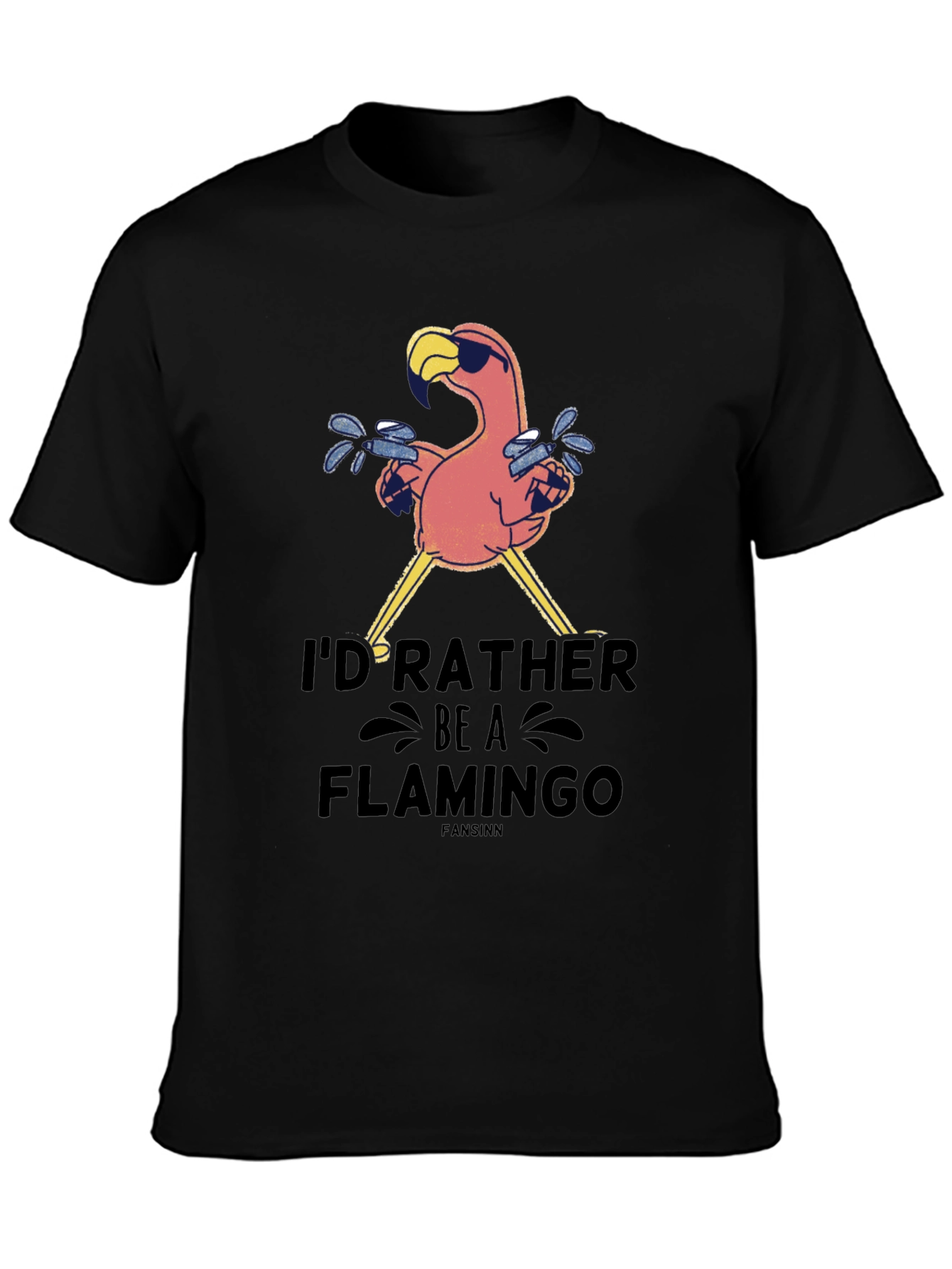 Black I'd Rather Be A Flamingo Black T-Shirt view 3