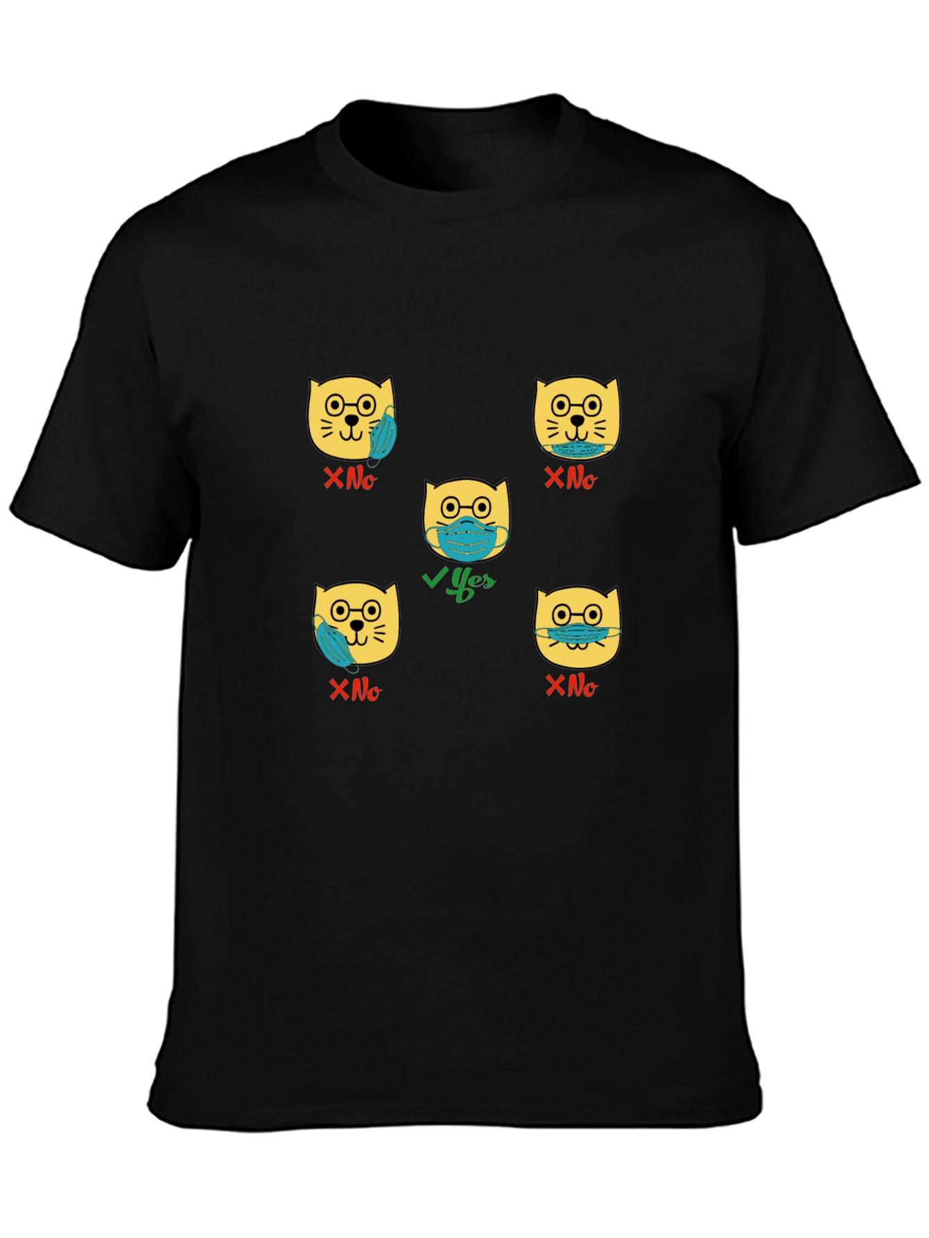 Black Funny Masked Cat T-Shirt view 3
