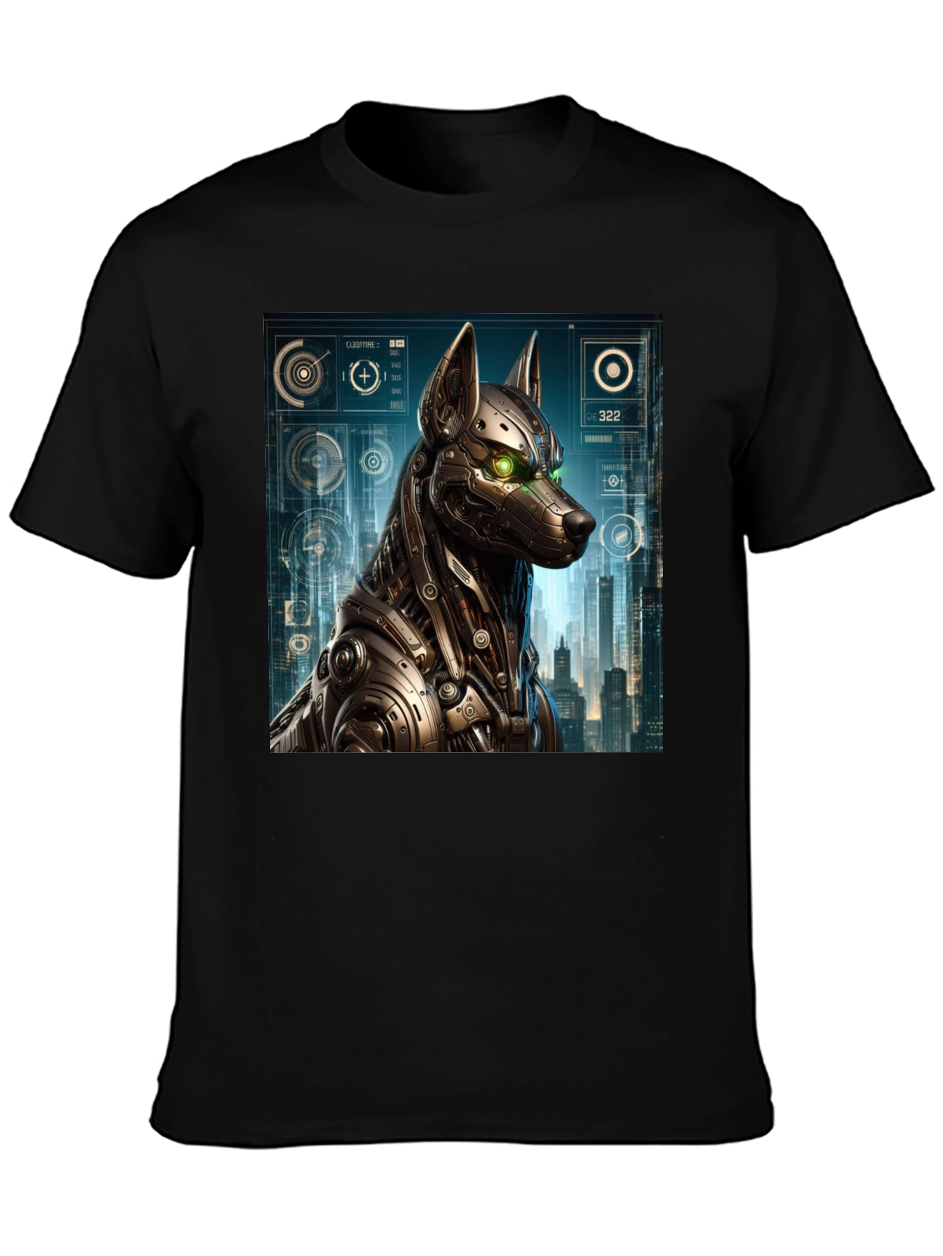 Black Cyberpunk Robot Dog Graphic T-Shirt view 3