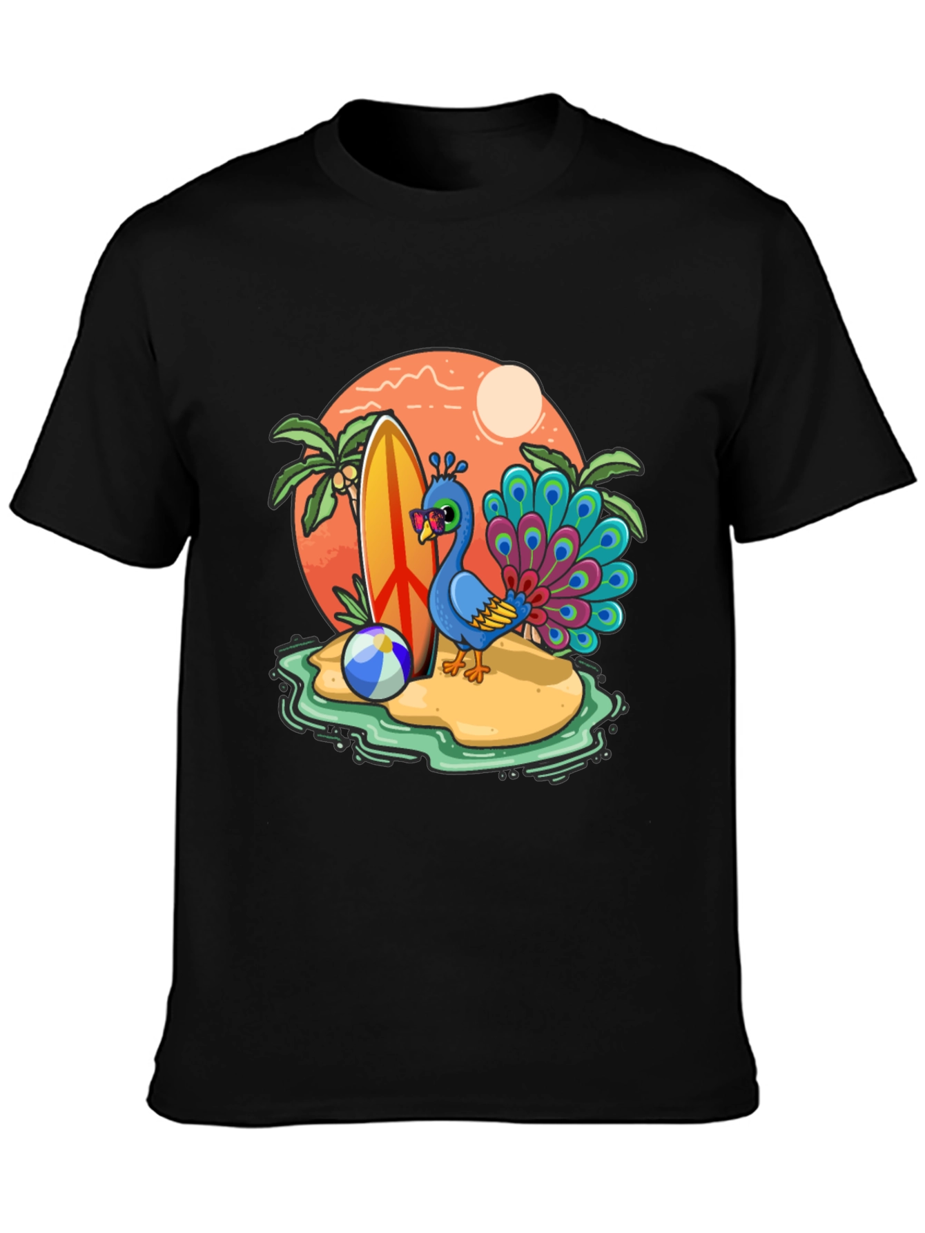 Black Peacock Paradise T-Shirt - Beach Vacation Vibes view 3