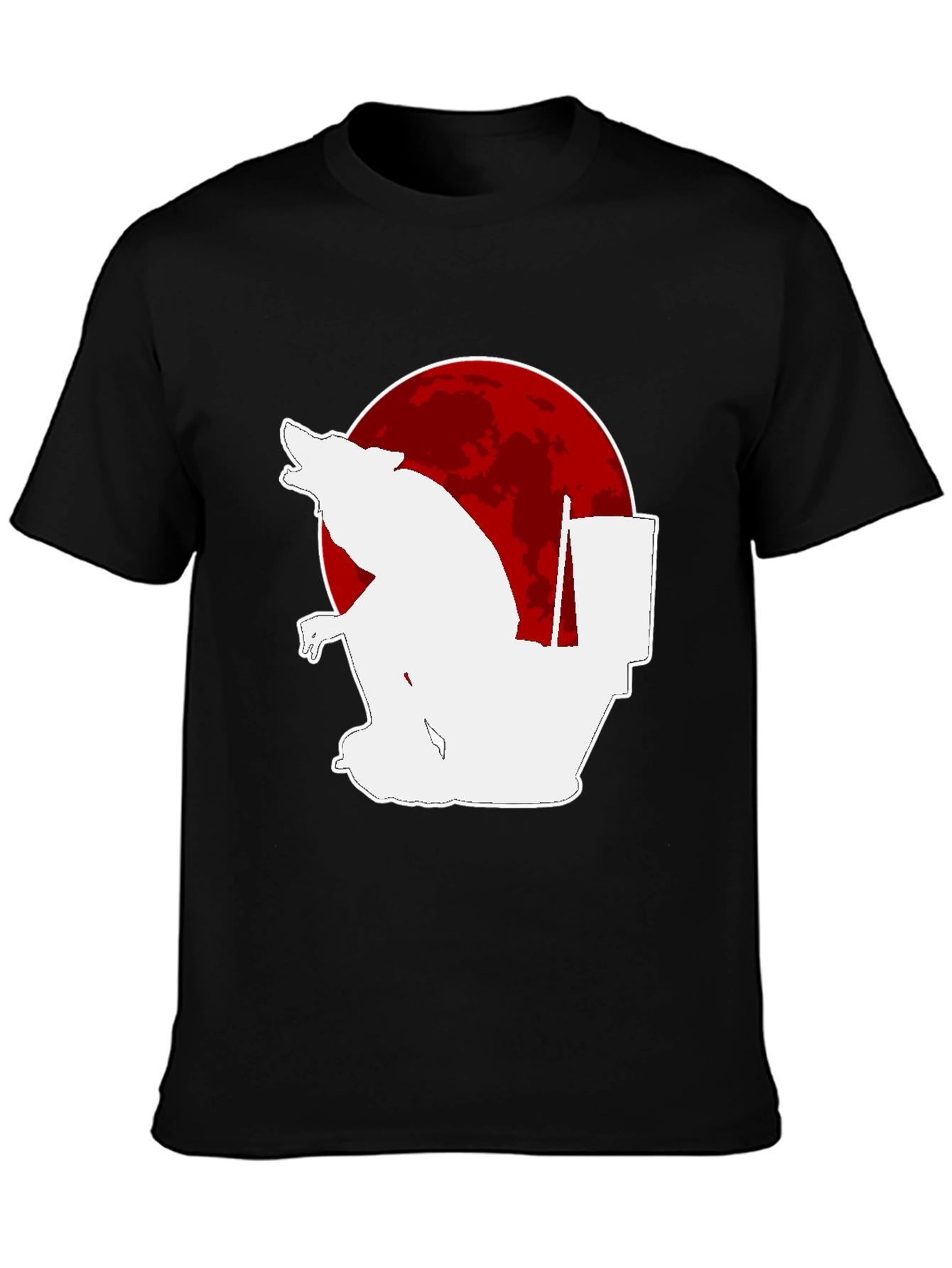 Black Humorous Wolf on Toilet T-Shirt - Black view 3