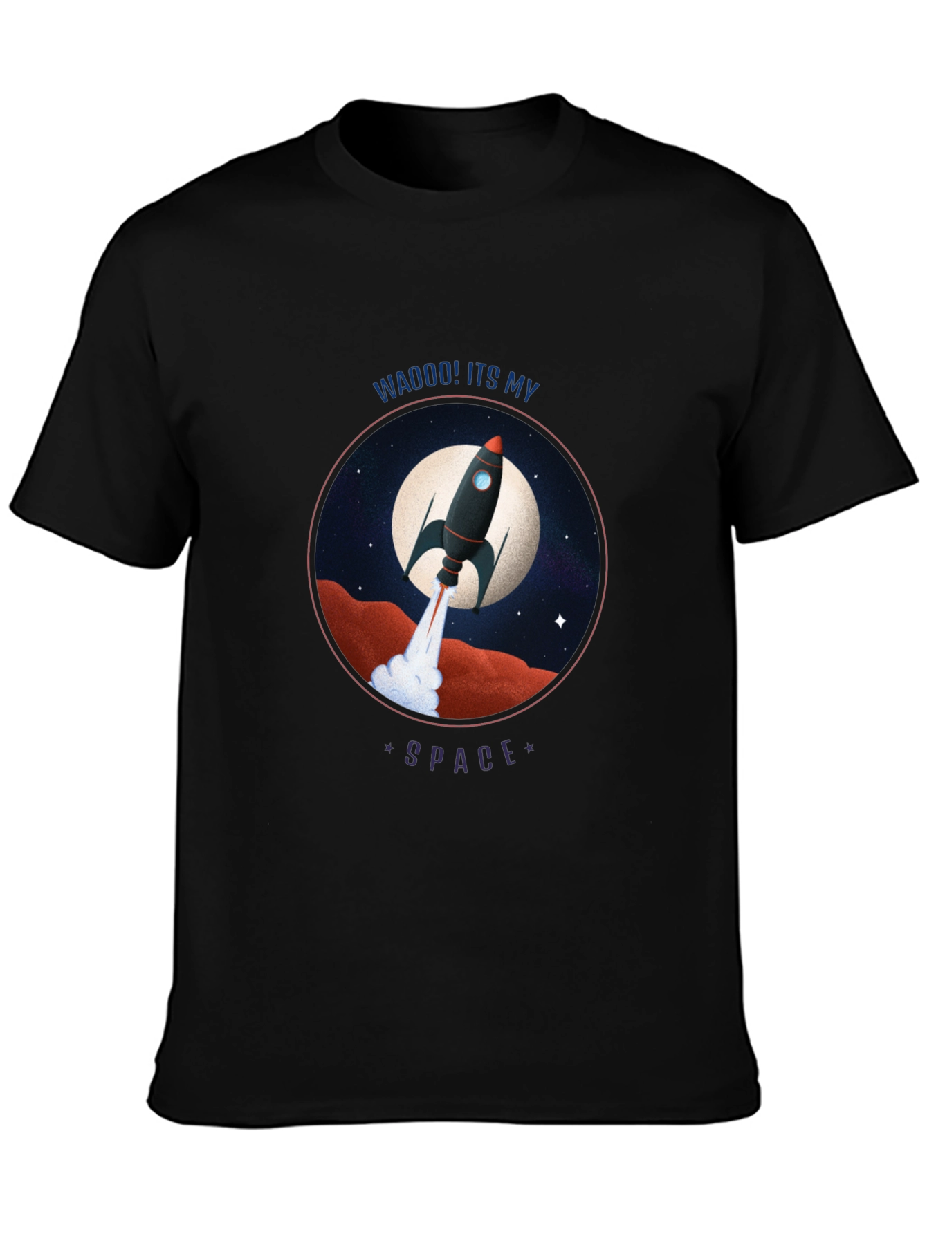 Black Rocket in Space Graphic Tee view 3