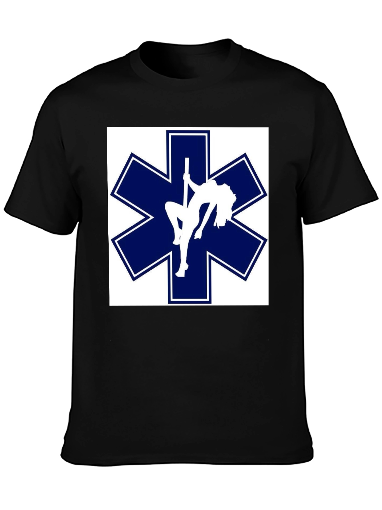 Black Star of Life Pole Dancer T-Shirt Funny EMT EMS Paramedic Tee view 3