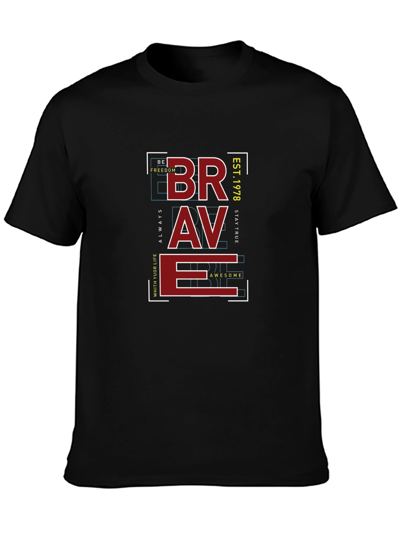 Black Brave Graphic Print T-Shirt - Men's Casual Tee view 3
