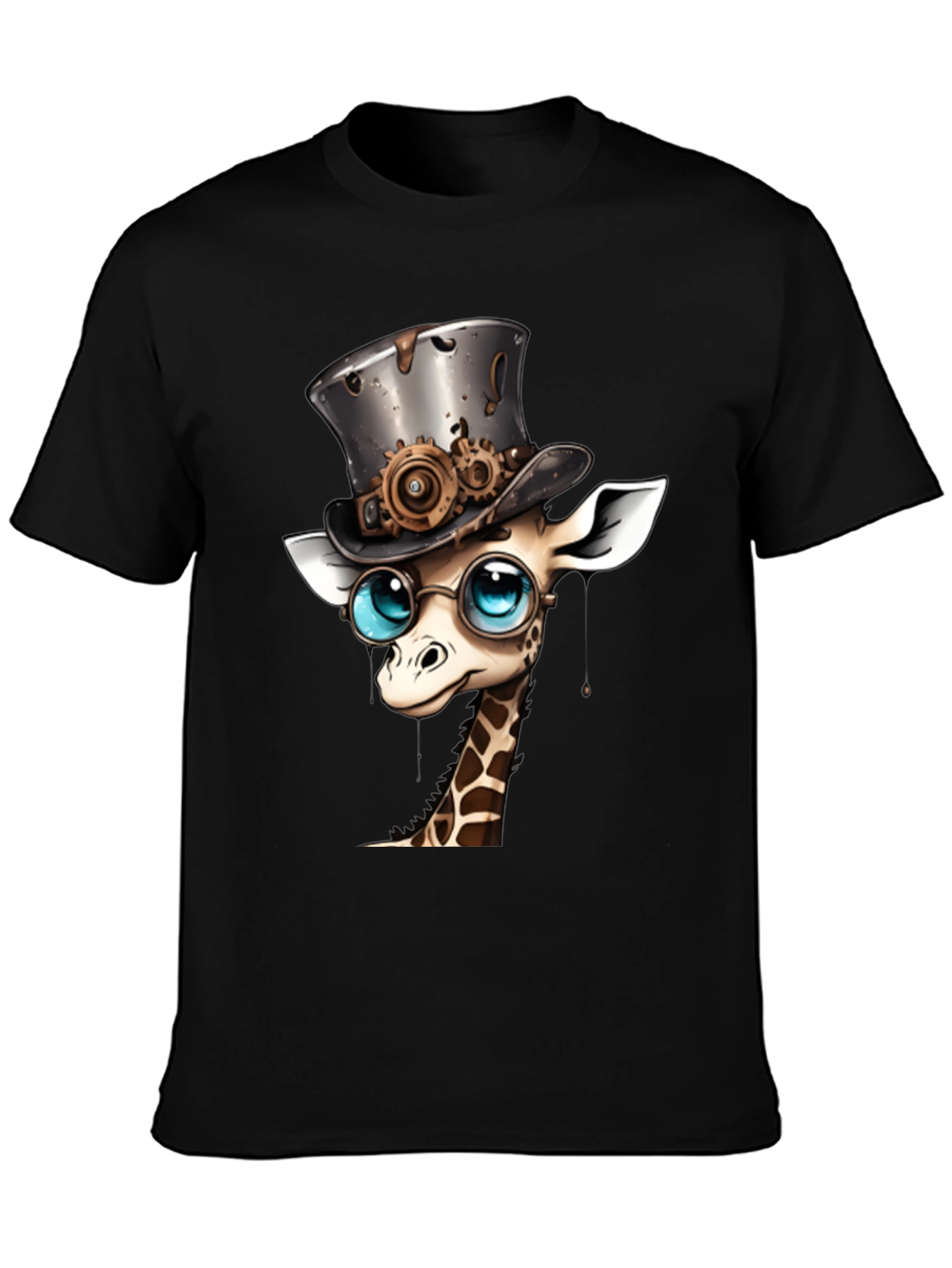 Black Steampunk Giraffe T-Shirt - Whimsical Animal Top view 3