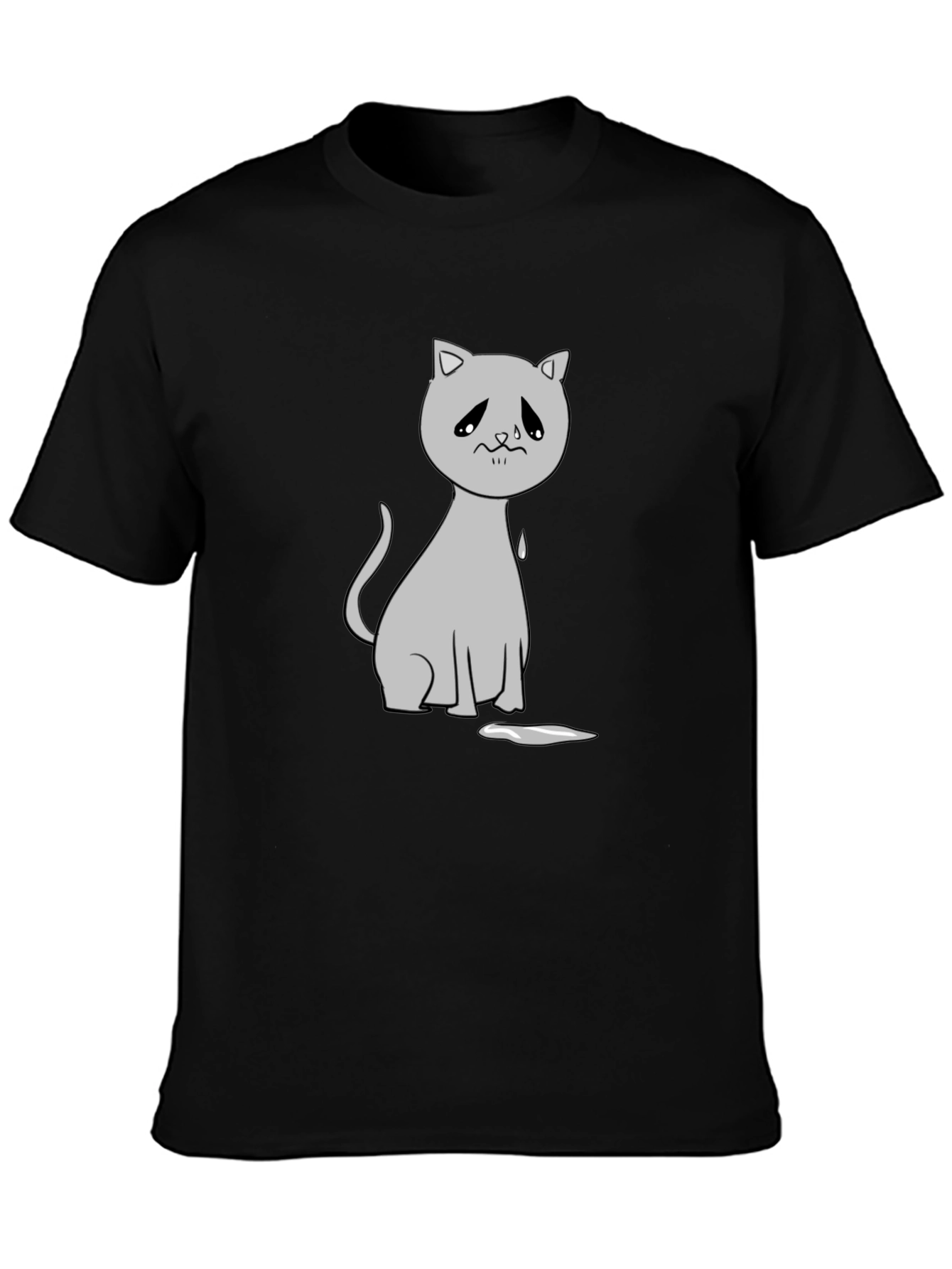 Black Sad Cat Graphic Tee - Unisex Black T-Shirt view 3