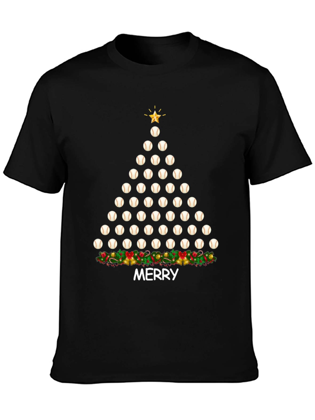 Black Baseball Christmas Tree T-Shirt view 3