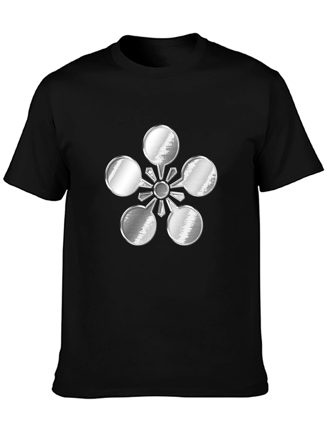 Black Abstract Metal Flower Design Black T-Shirt view 3