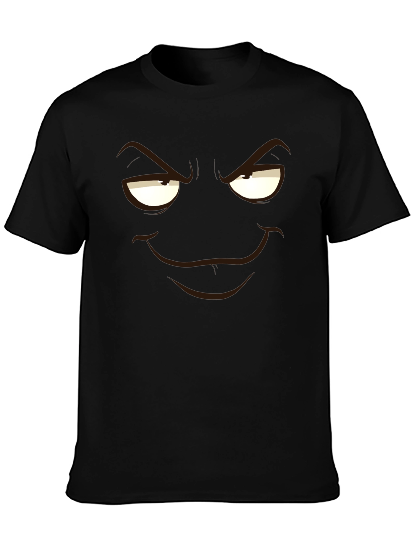 Black Men's Black T-Shirt with Mischievous Face Graphic view 3