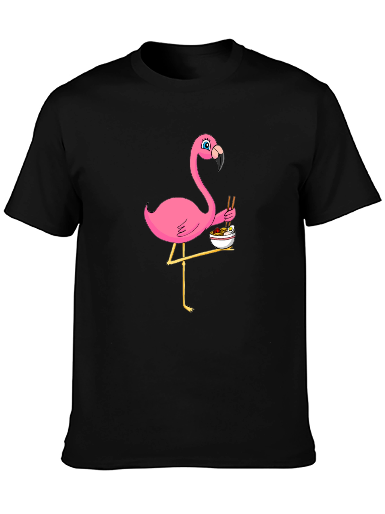 Black Flamingo Ramen Black T-Shirt - Whimsical Graphic Tee view 3
