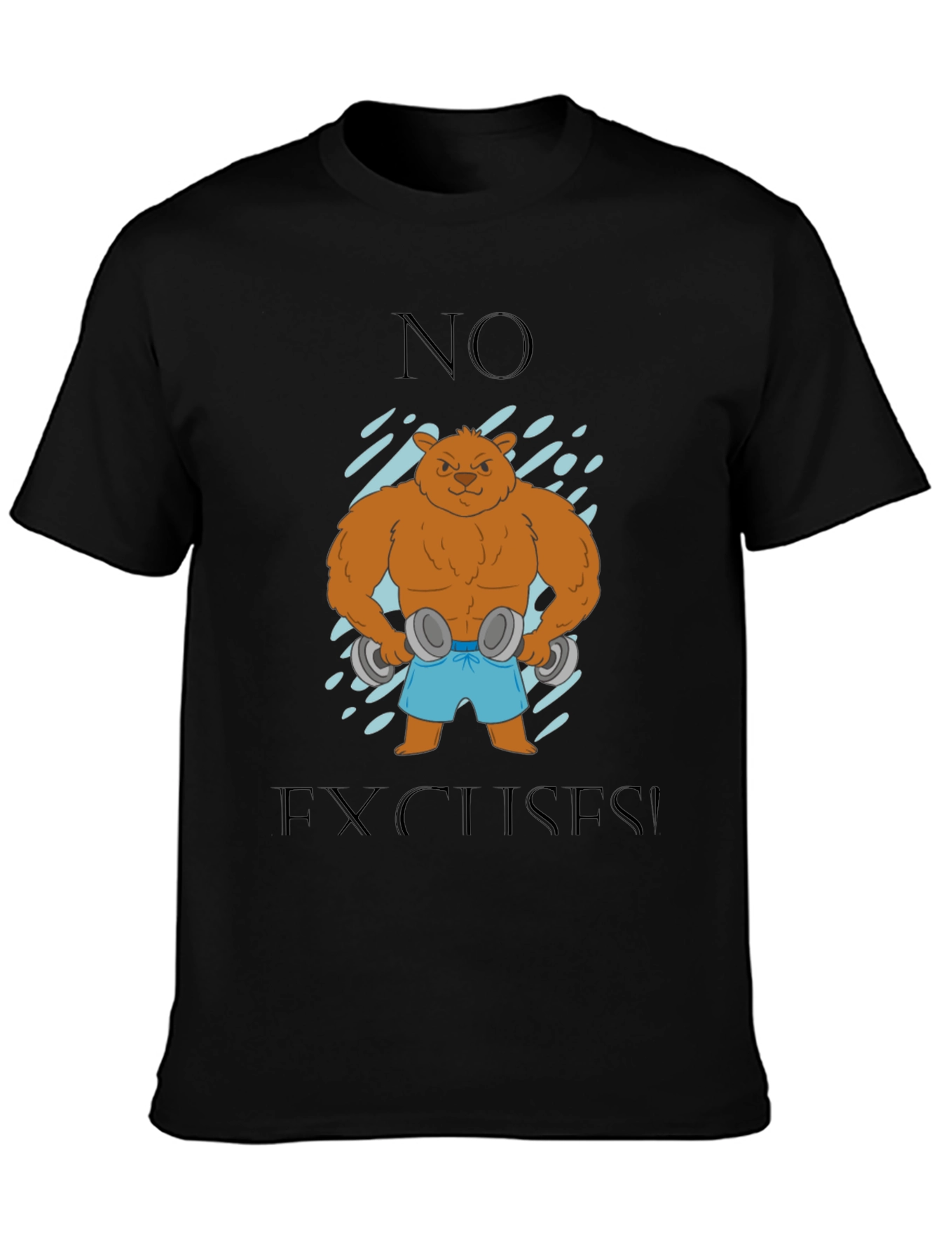 Black Bear with Dumbbells T-Shirt - No Excuses! view 3