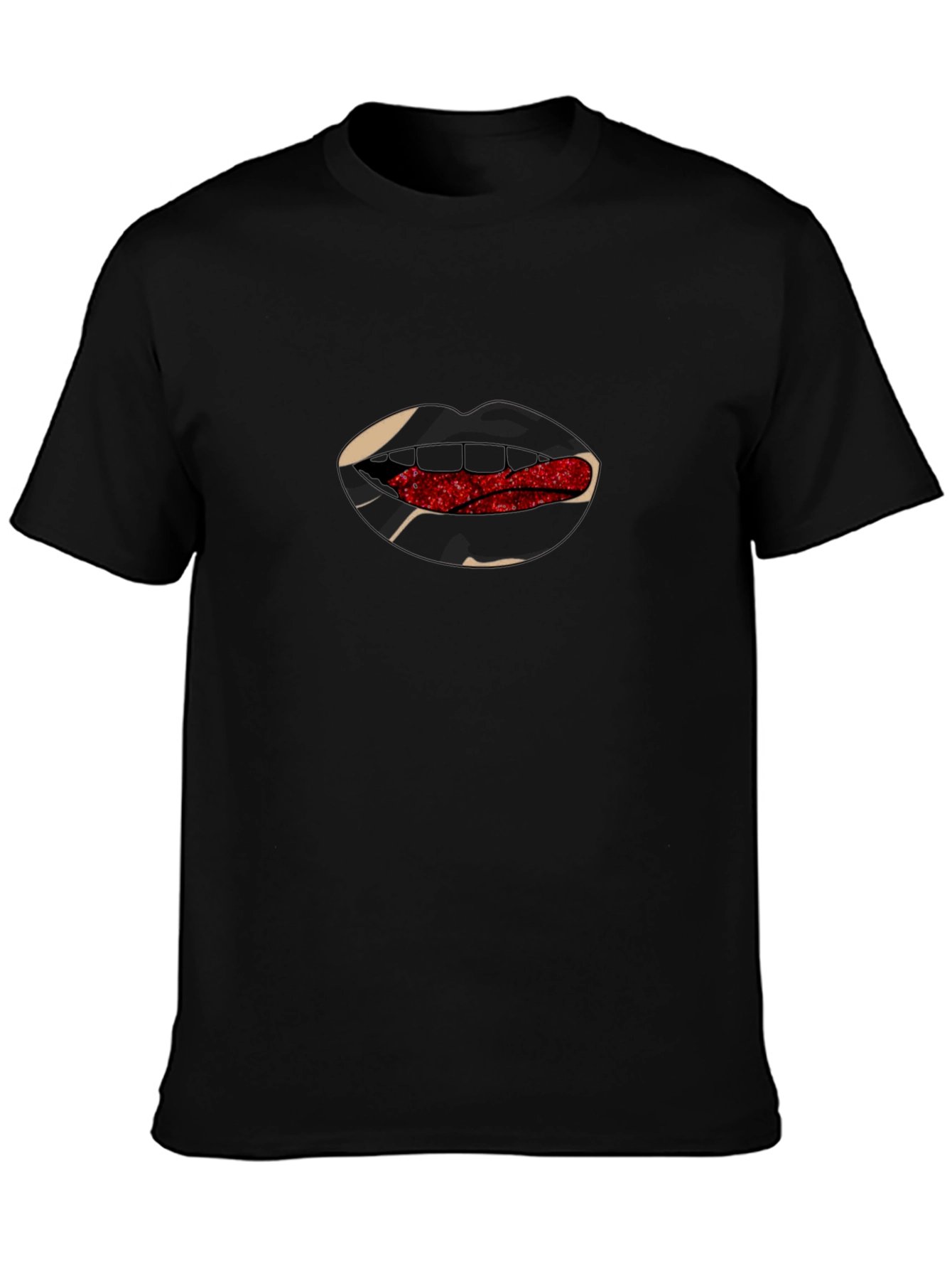 Black Lips T-Shirt - Black with Red Glitter Tongue Graphic view 3