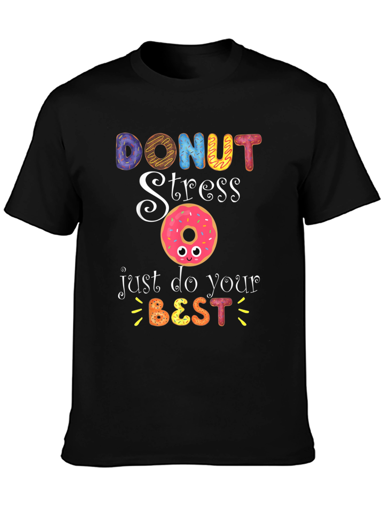 Black Donut Stress Funny Graphic T-Shirt view 3