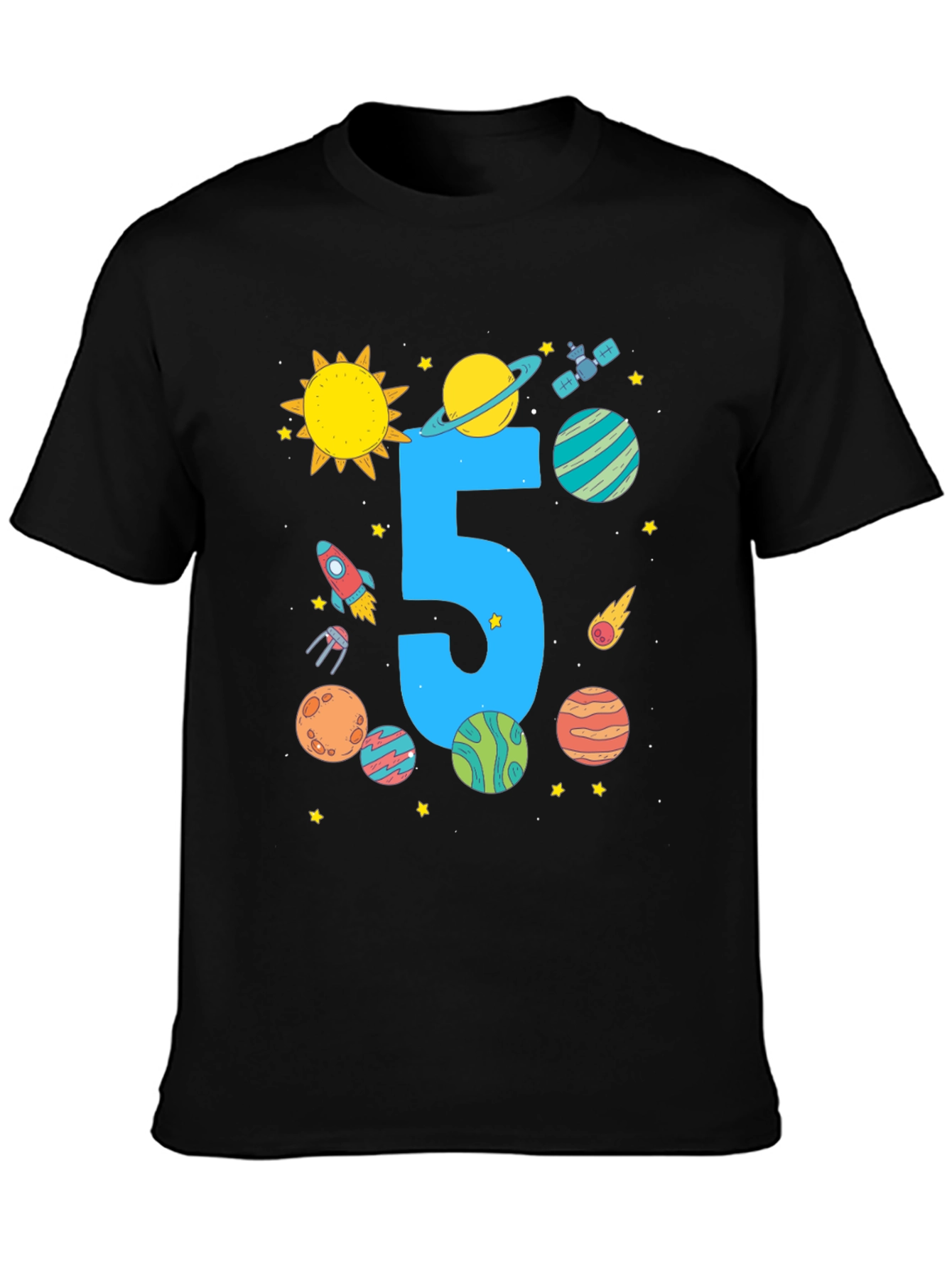 Black Kids 5th Birthday Space T-Shirt view 3