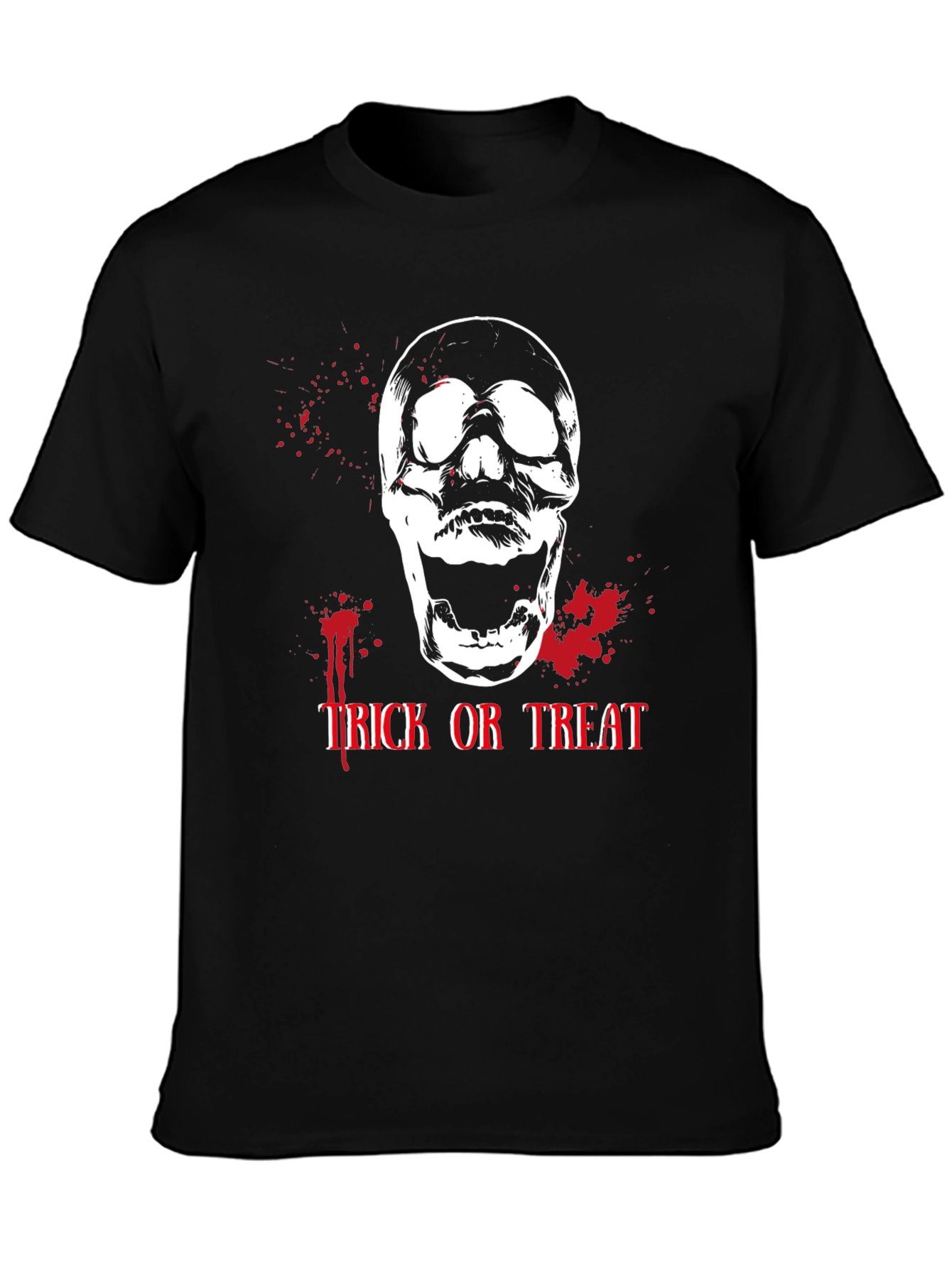 Black Halloween Skull Trick or Treat Black T-Shirt view 3
