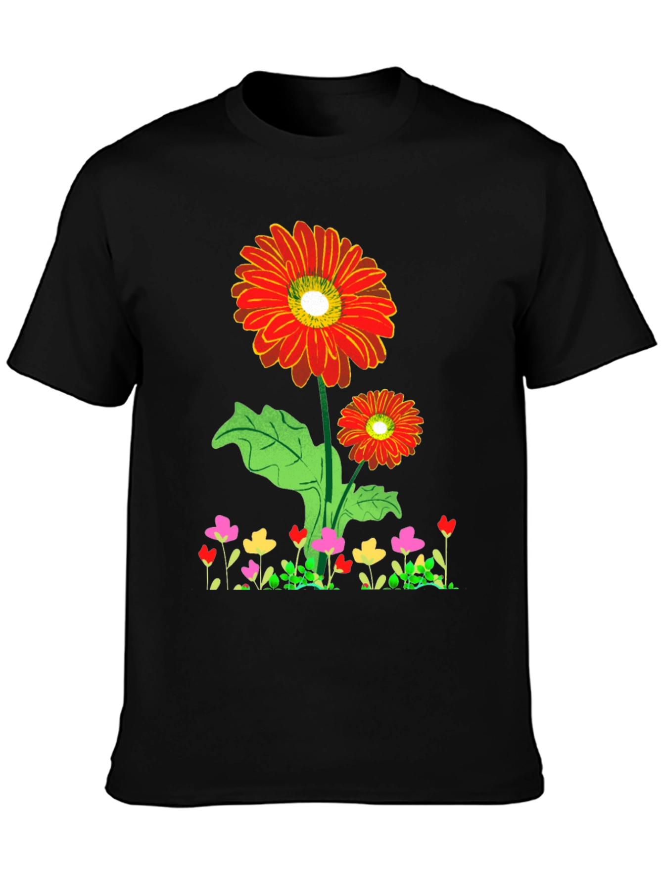 Black Floral Print Crew Neck T-Shirt view 3