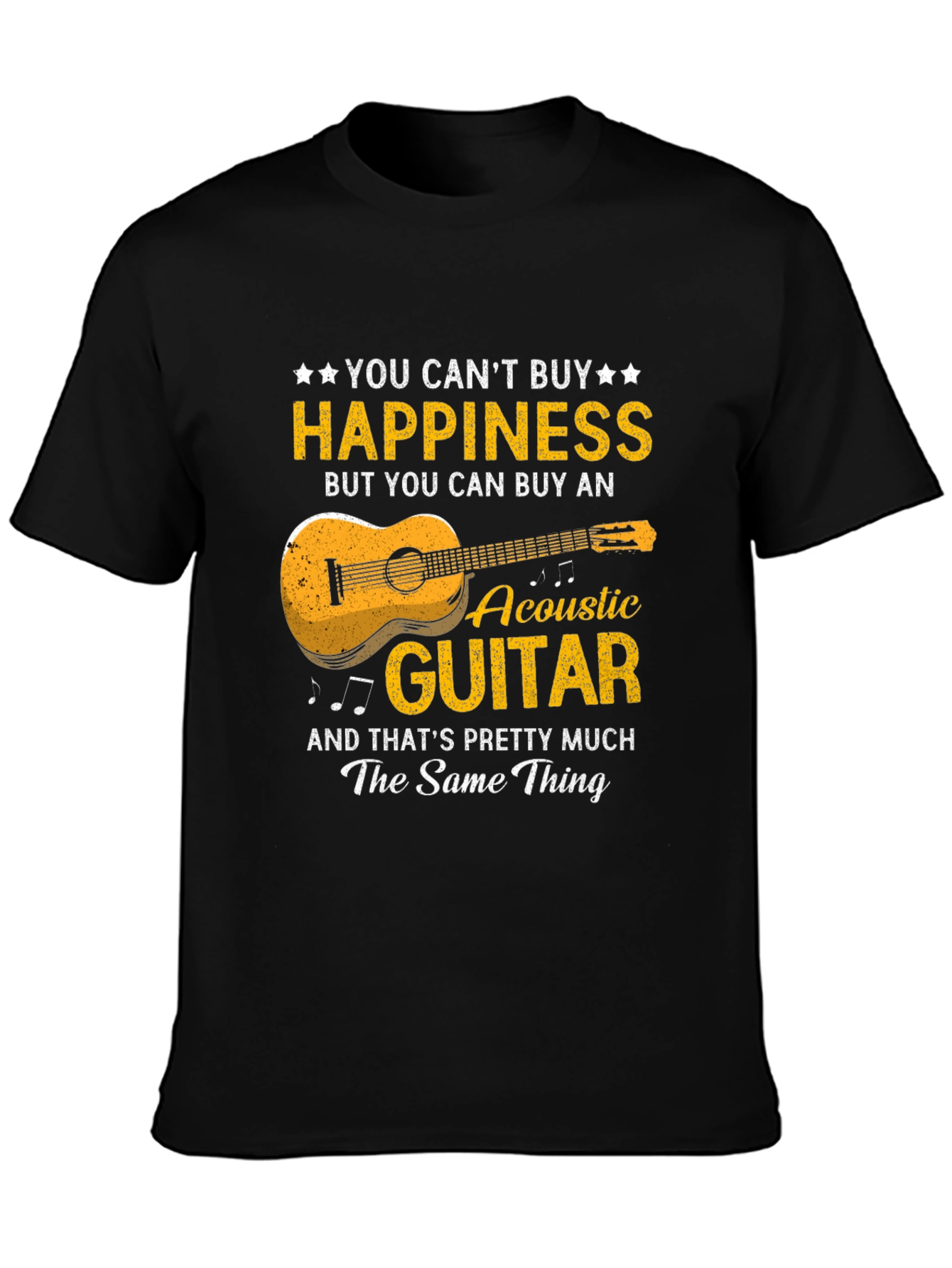 Black Acoustic Guitar Happiness T-Shirt - Music Lover Gift view 3