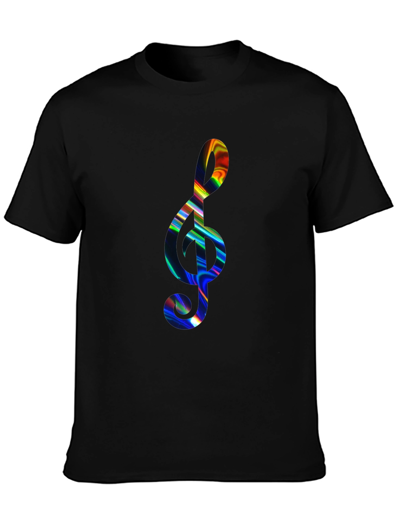 Black Rainbow Treble Clef Black T-Shirt view 3
