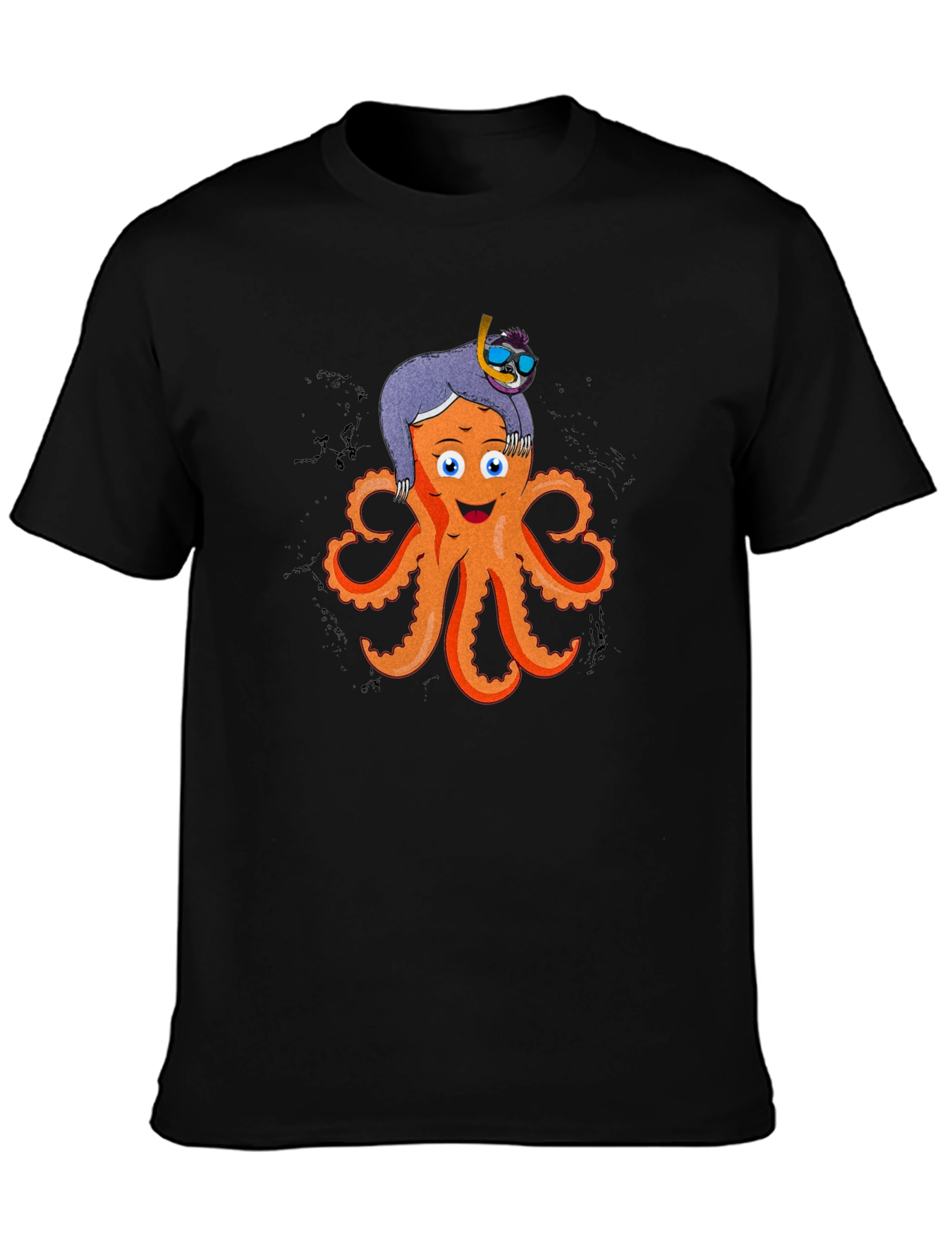 Black Octopus & Sloth Graphic T-Shirt - Unique Design view 3