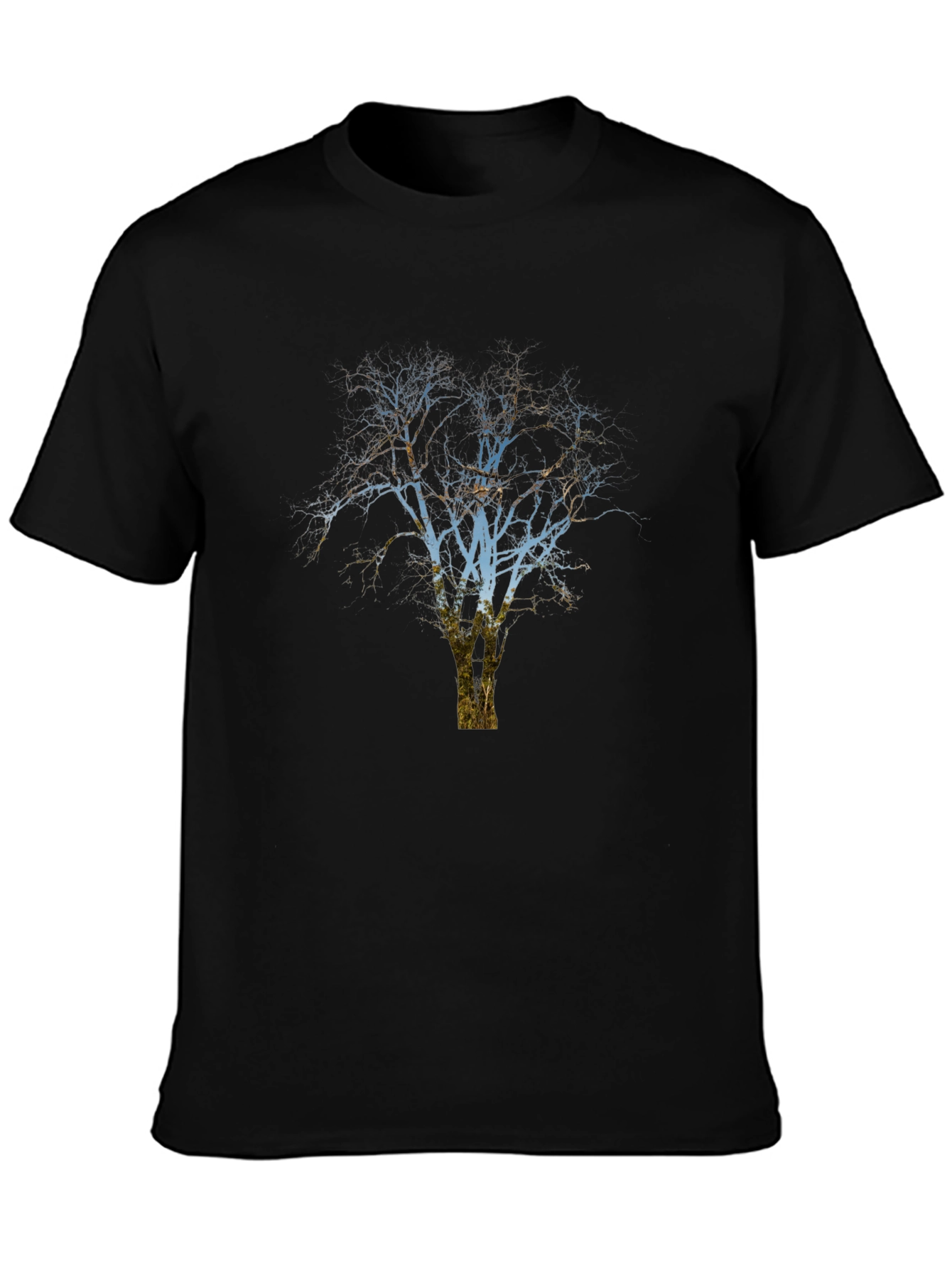 Black Men's Black T-Shirt with Tree Graphic view 3
