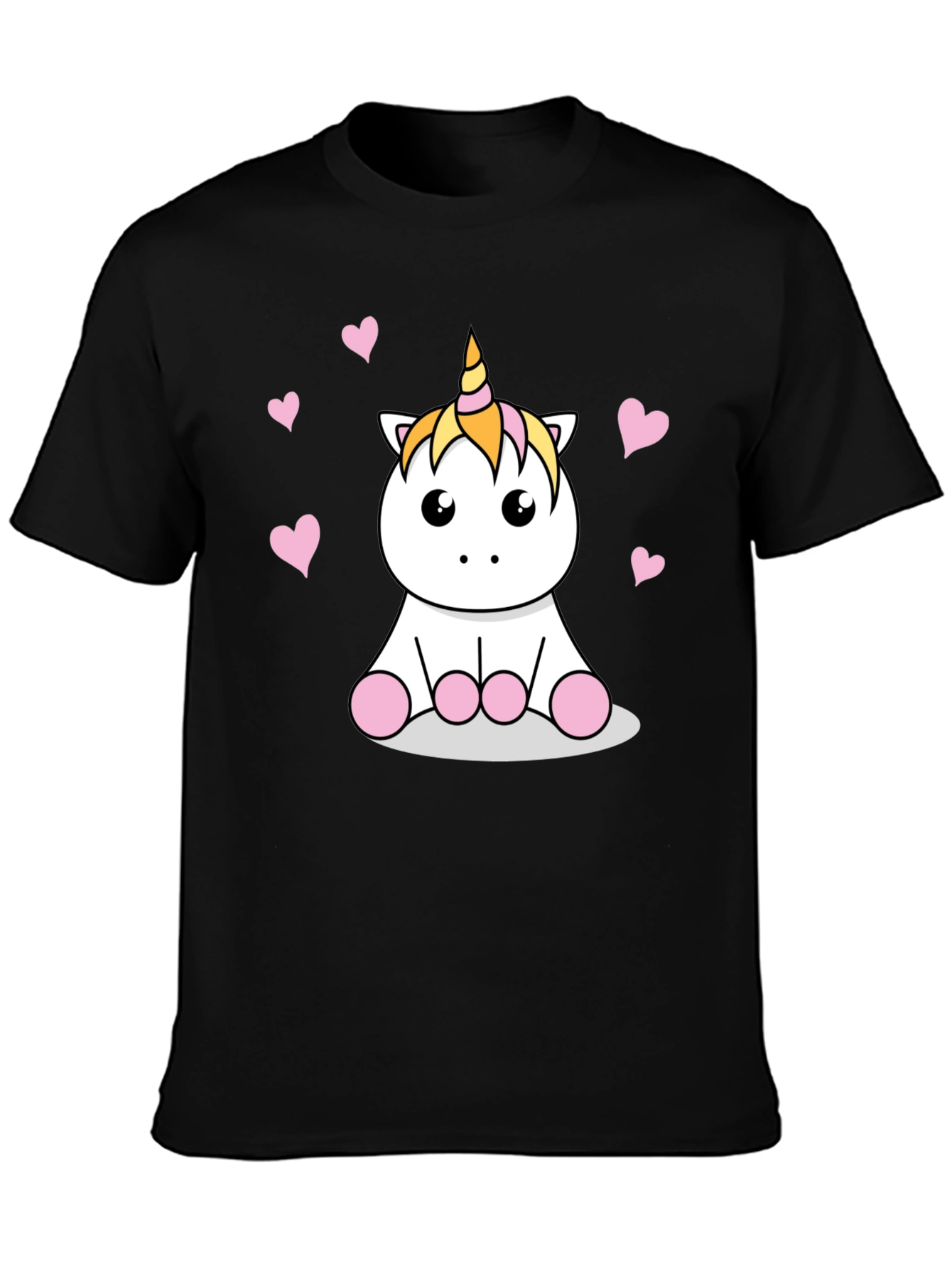Black Cute Cartoon Unicorn T-Shirt - Black Cotton Tee view 3