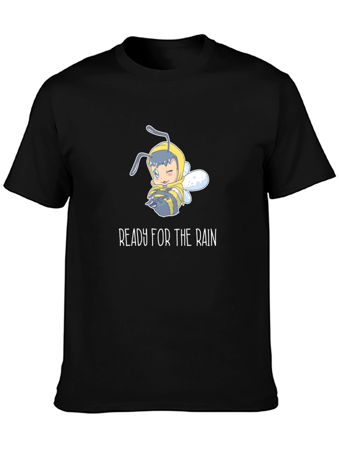 Black Ready for the Rain Cartoon Bee T-Shirt view 3