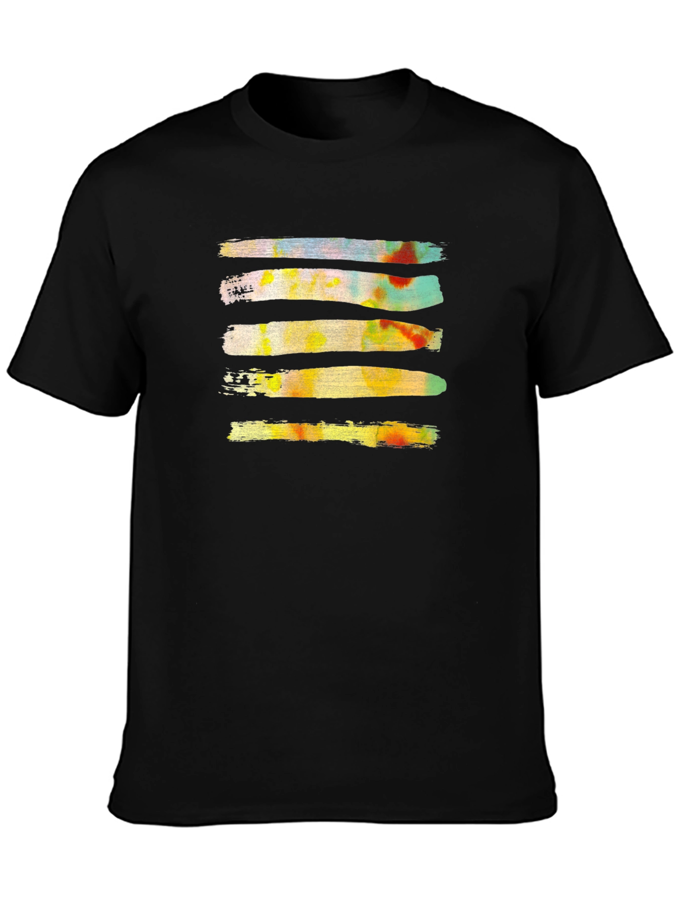 Black Abstract Brushstroke Graphic Tee - Black Cotton Casual T-Shirt view 3