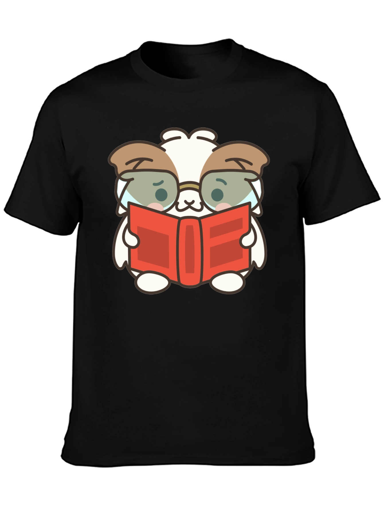 Black Cute Book Reading Dog T-Shirt - Black view 3