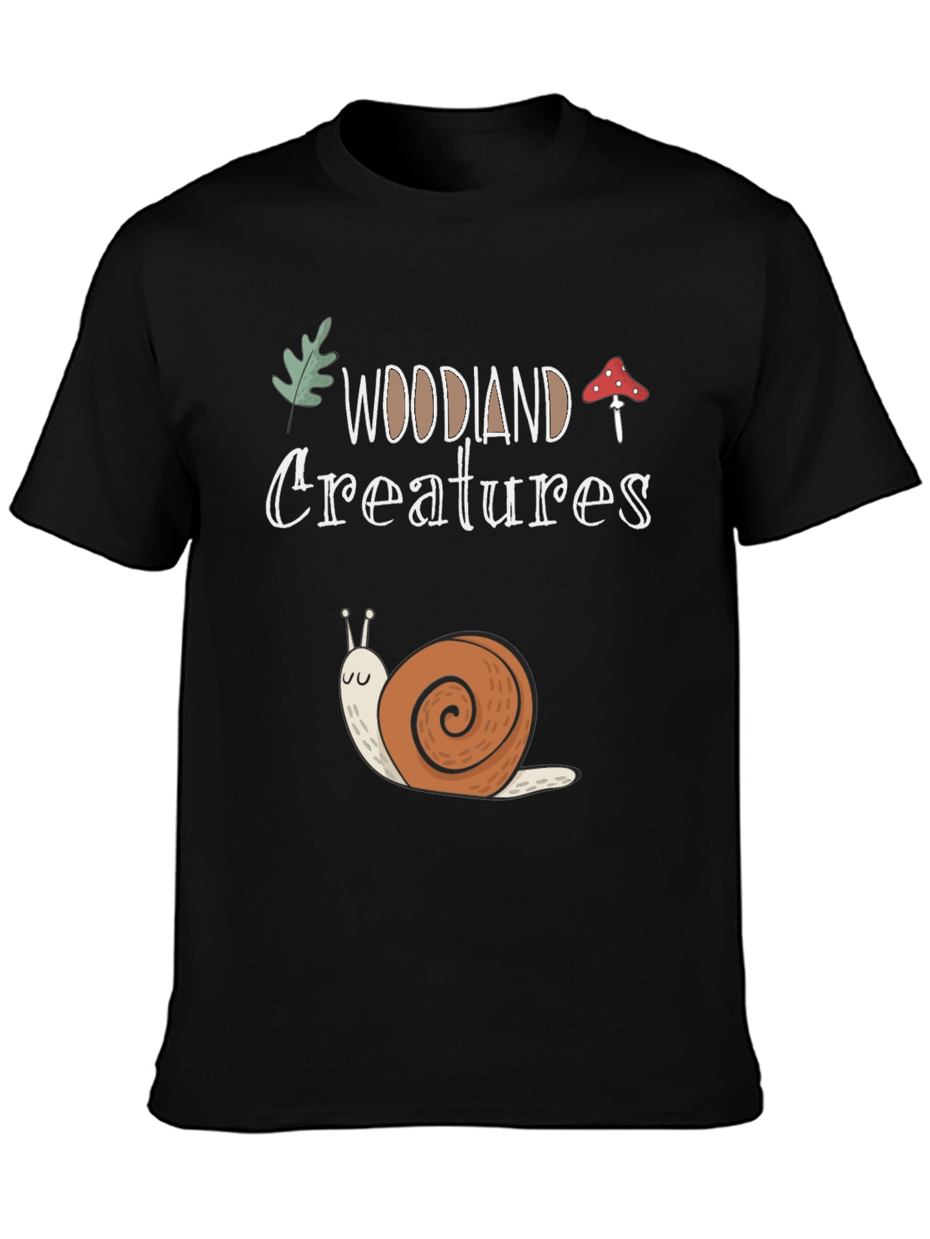 Black Woodland Creatures Snail Graphic T-Shirt view 3