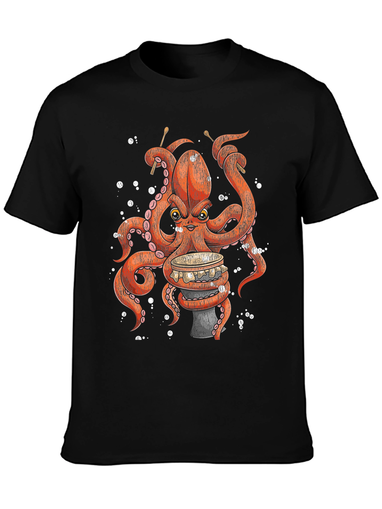Black Octopus Drummer T-Shirt - Unique Graphic Tee view 3