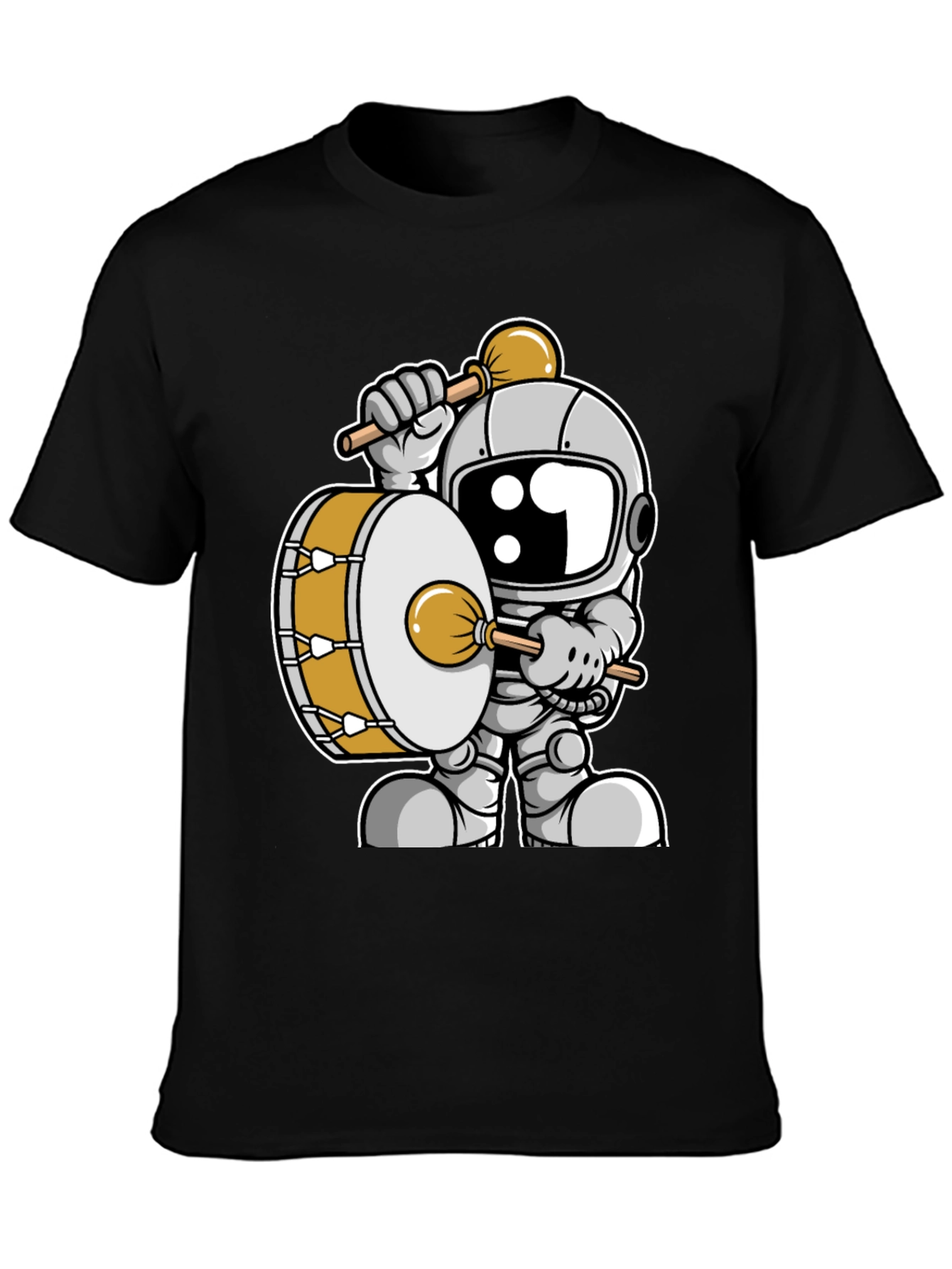 Black Astronaut Drummer Graphic Tee - Space Music T-Shirt view 3