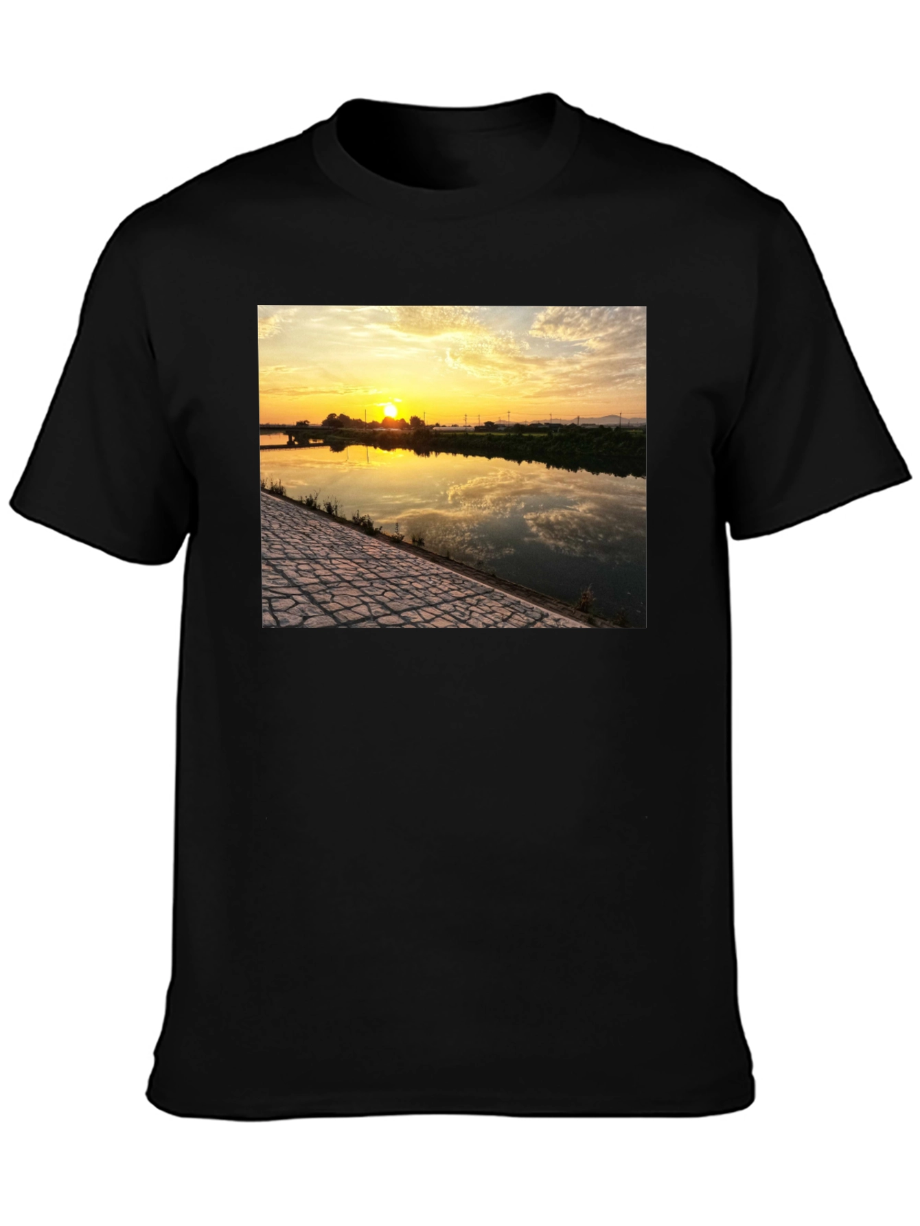 Black Sunset River Graphic Tee - Black view 3