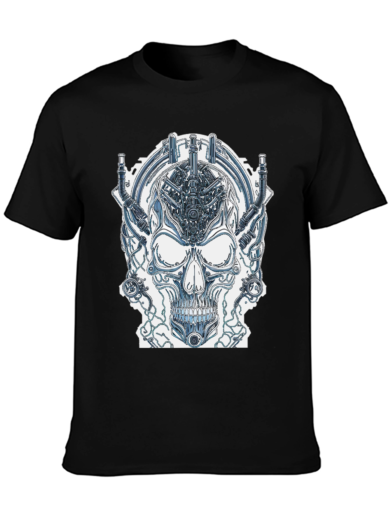 Black Cyberpunk Skull Graphic Tee - Edgy Sci-Fi Design view 3