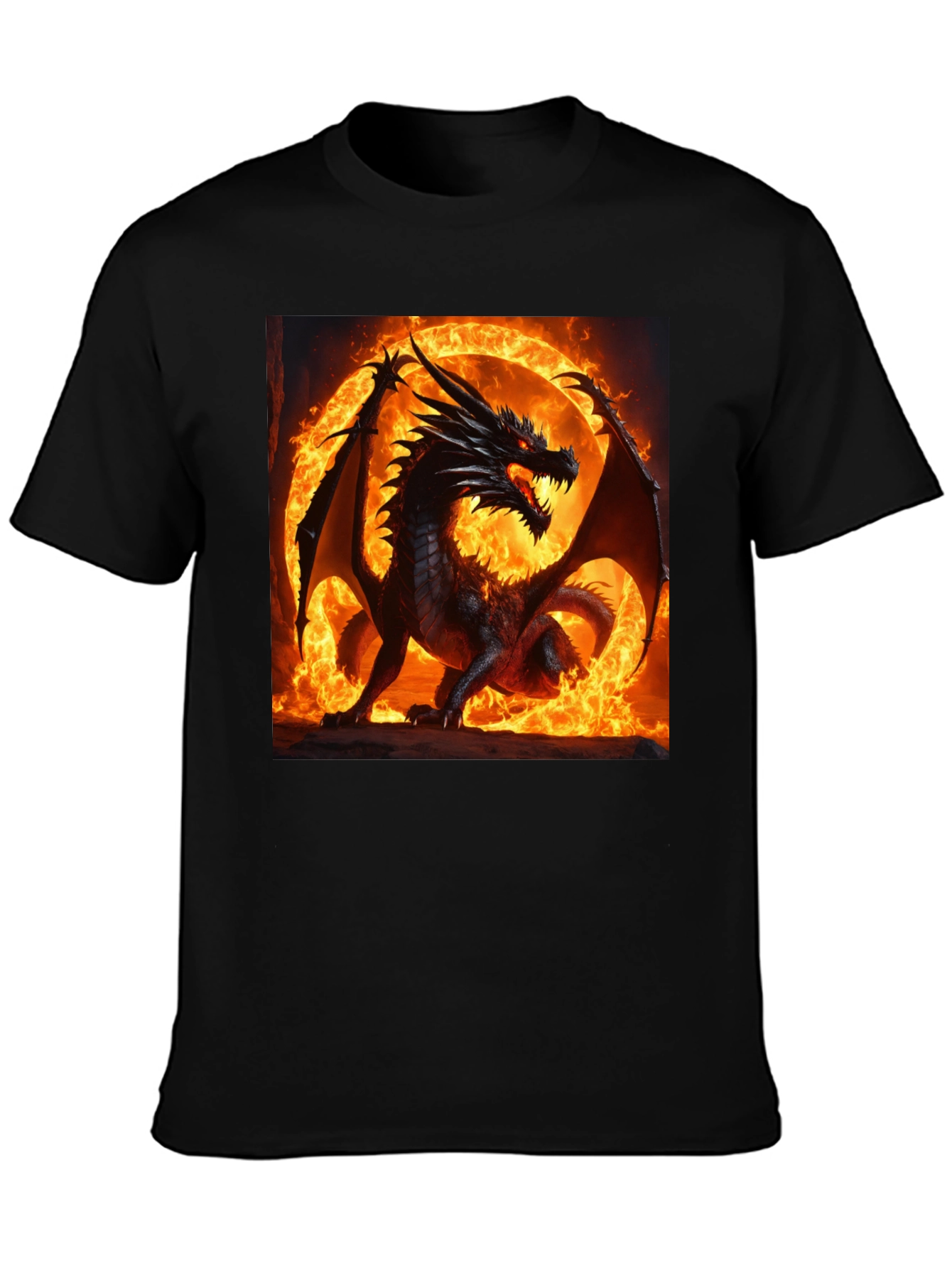 Black Fiery Dragon Graphic T-Shirt view 3