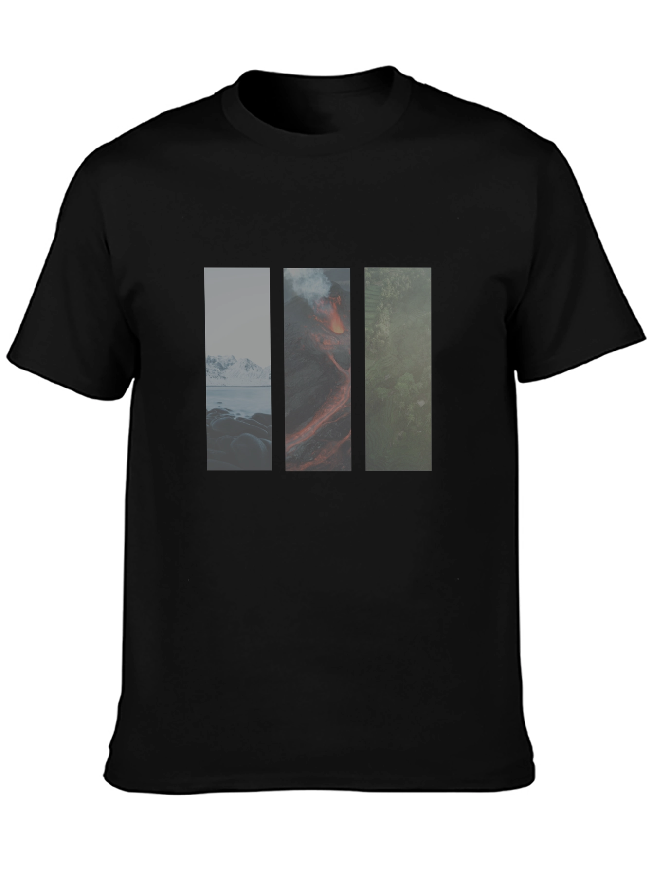 Black Nature Panels Men's Black T-Shirt view 3