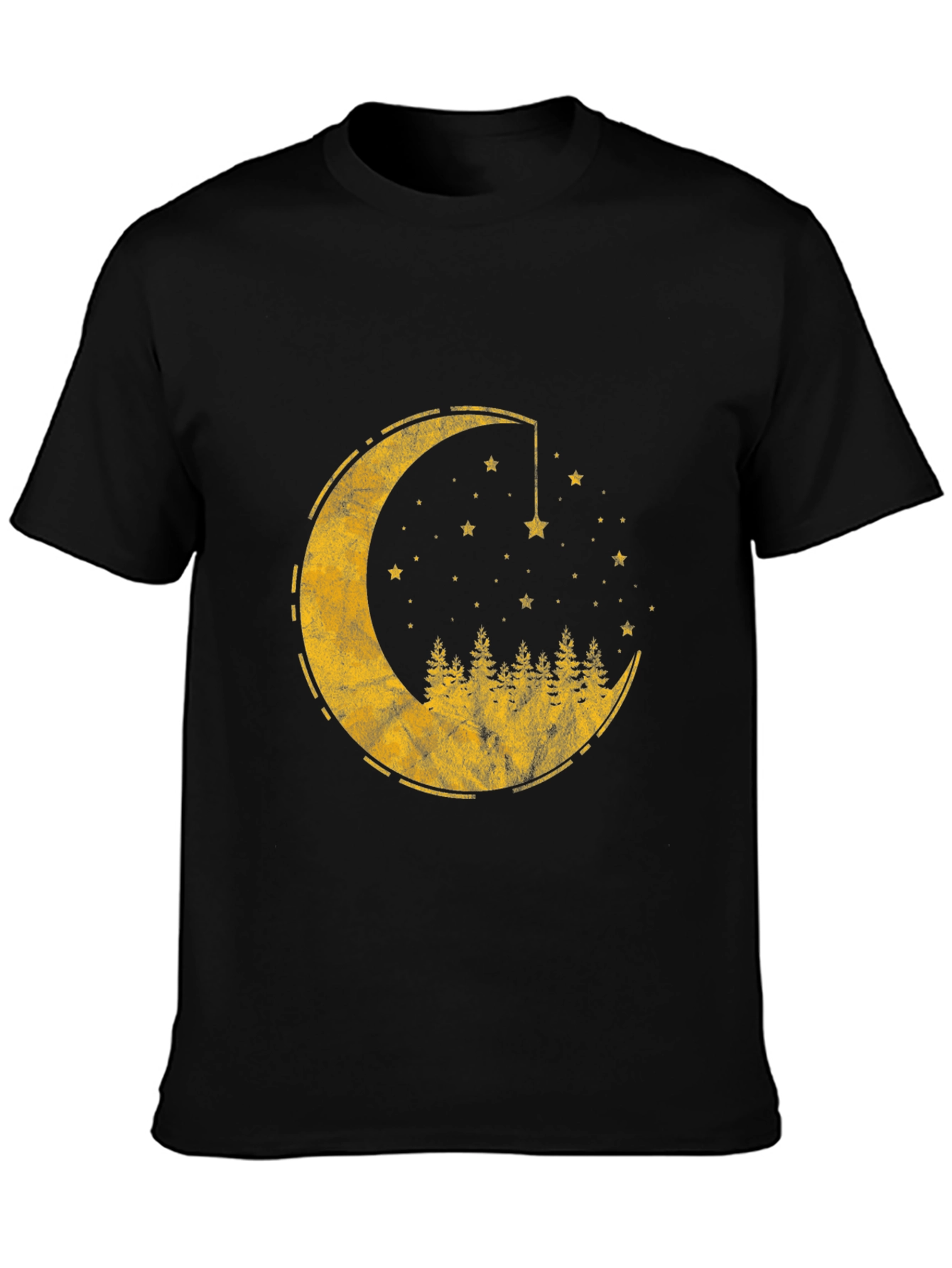 Black Crescent Moon & Forest Graphic T-Shirt - Men's Black Tee view 3