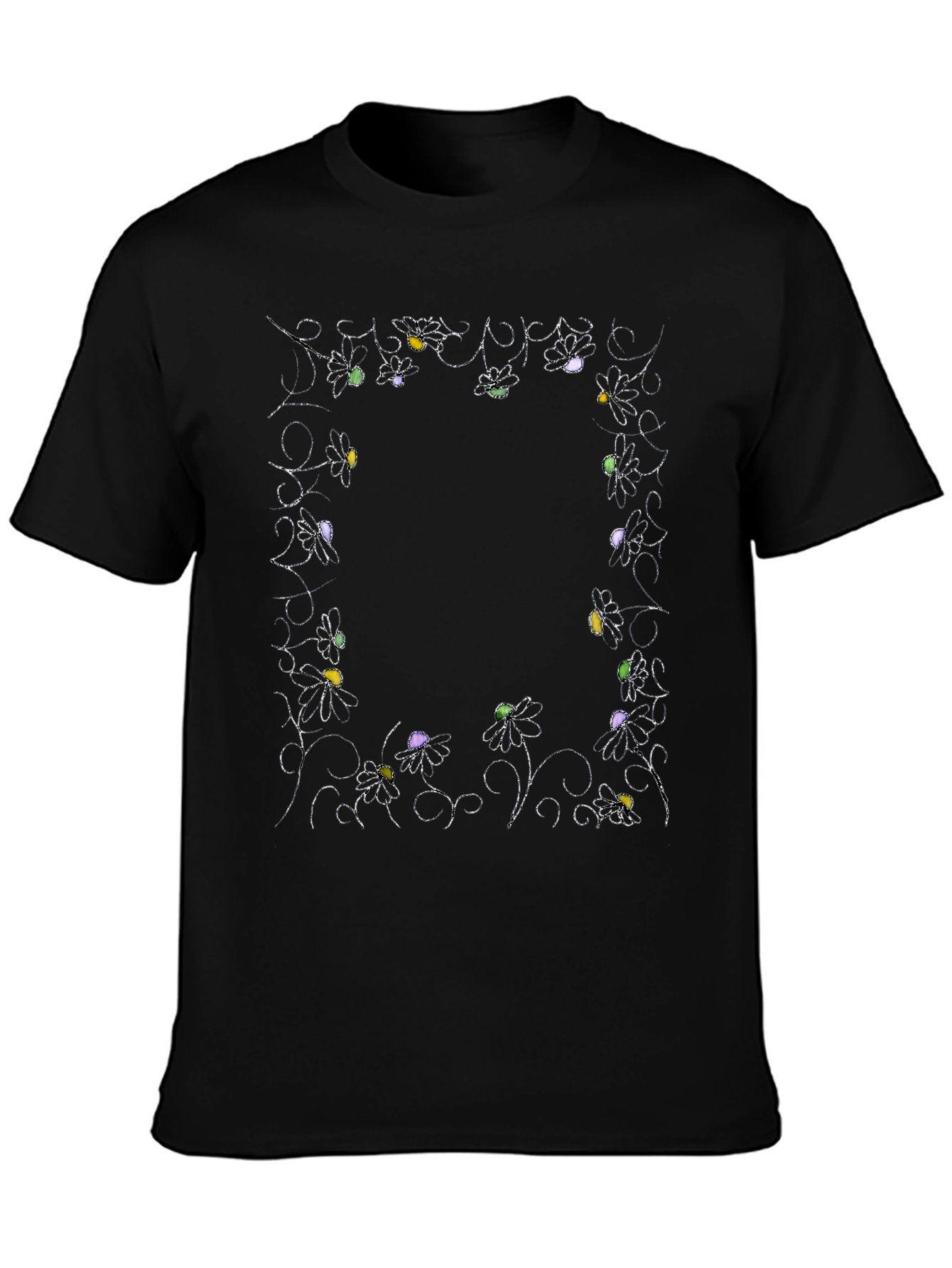 Black Floral Frame Graphic Print T-Shirt view 3
