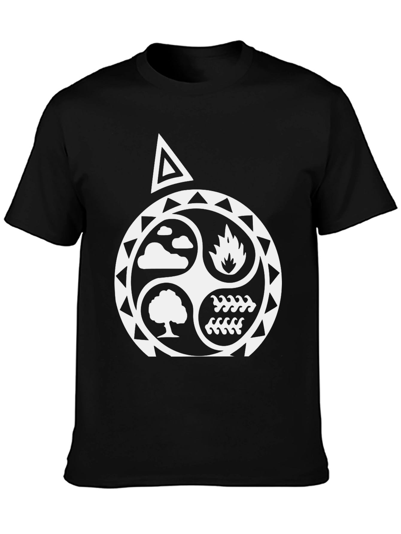 Black Elemental Black T-Shirt - Earth, Air, Fire, Water Design view 3