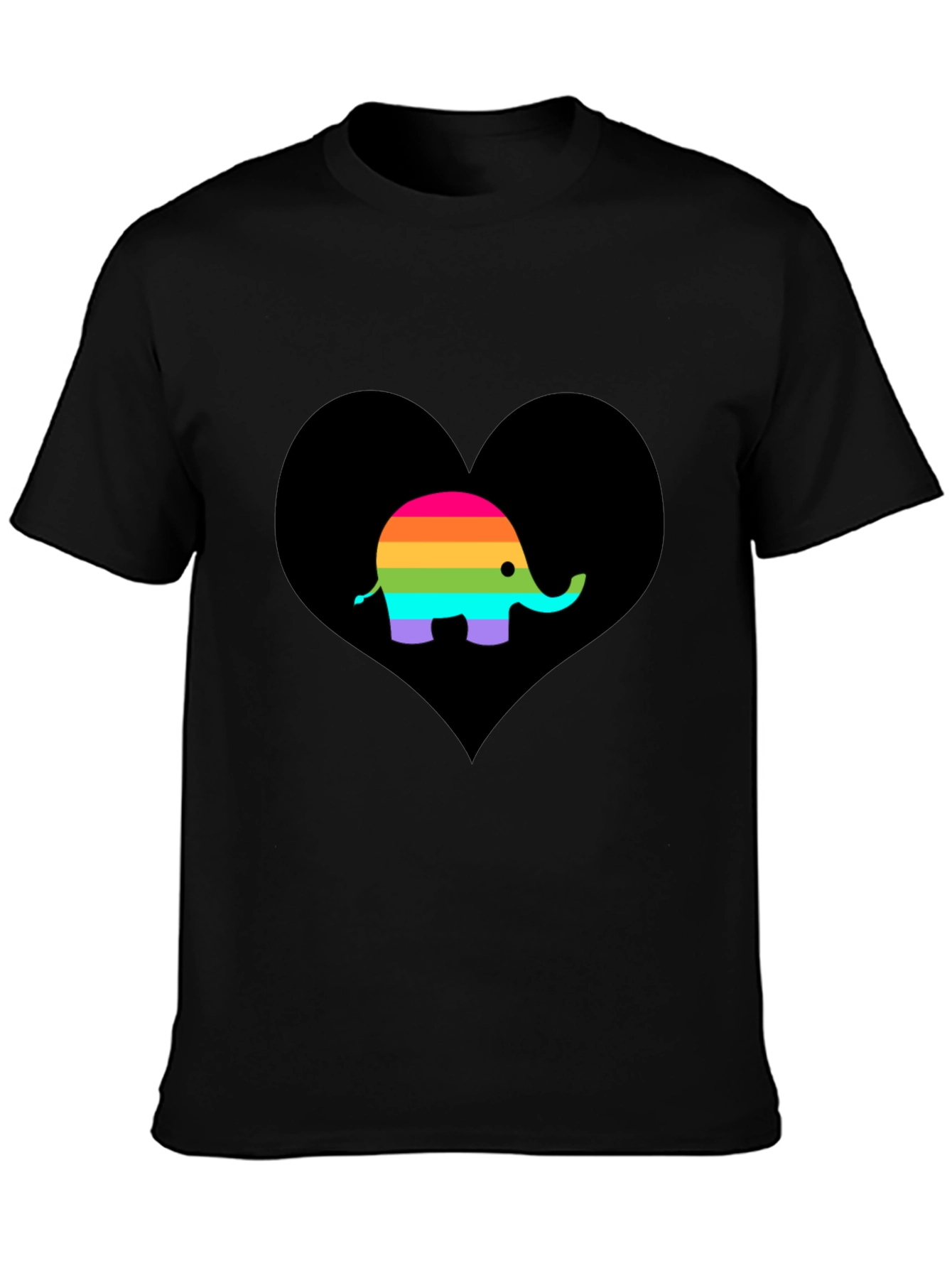 Black Rainbow Elephant Heart Black T-Shirt view 3
