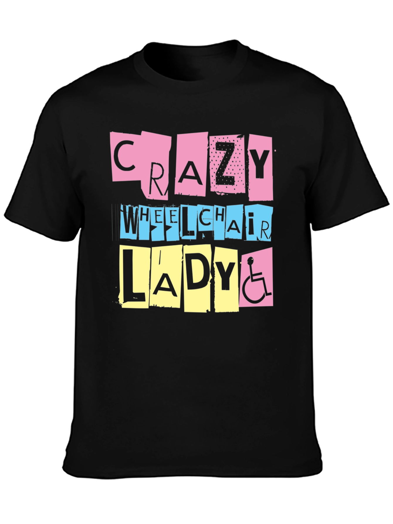 Black Crazy Wheelchair Lady Graphic Tee view 3