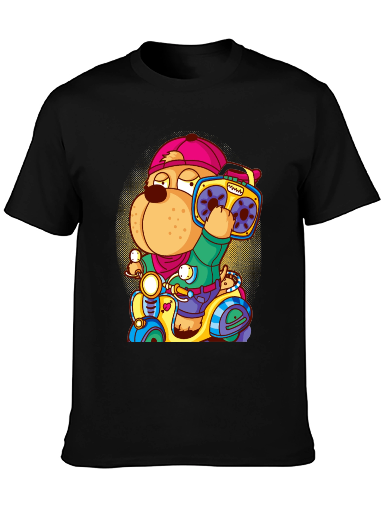 Black Cool Dog Scooter Graphic Tee view 3