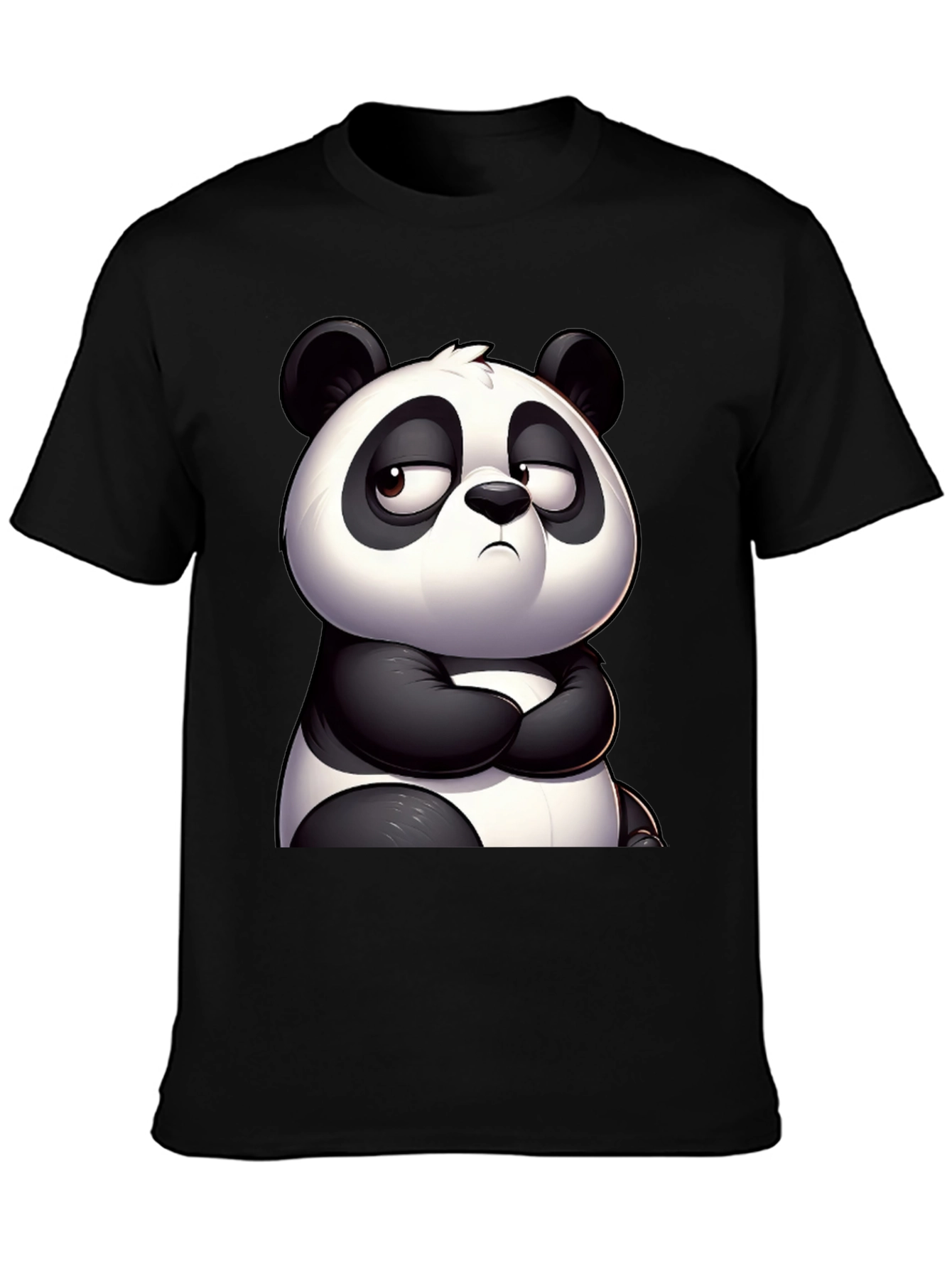 Black Grumpy Panda Graphic Tee - Black Cotton T-Shirt view 3