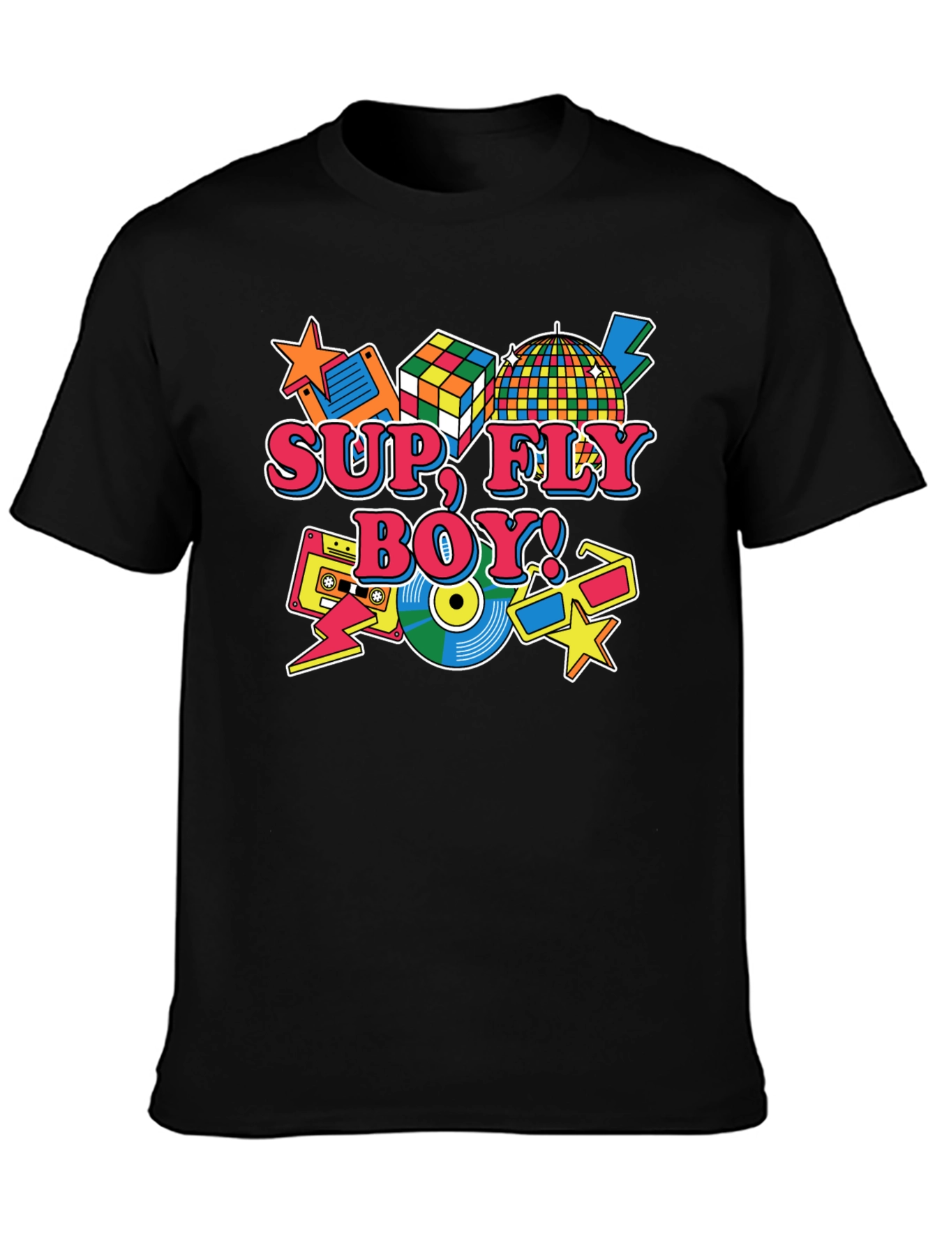 Black Retro "Sup Fly Boy!" Graphic T-Shirt view 3